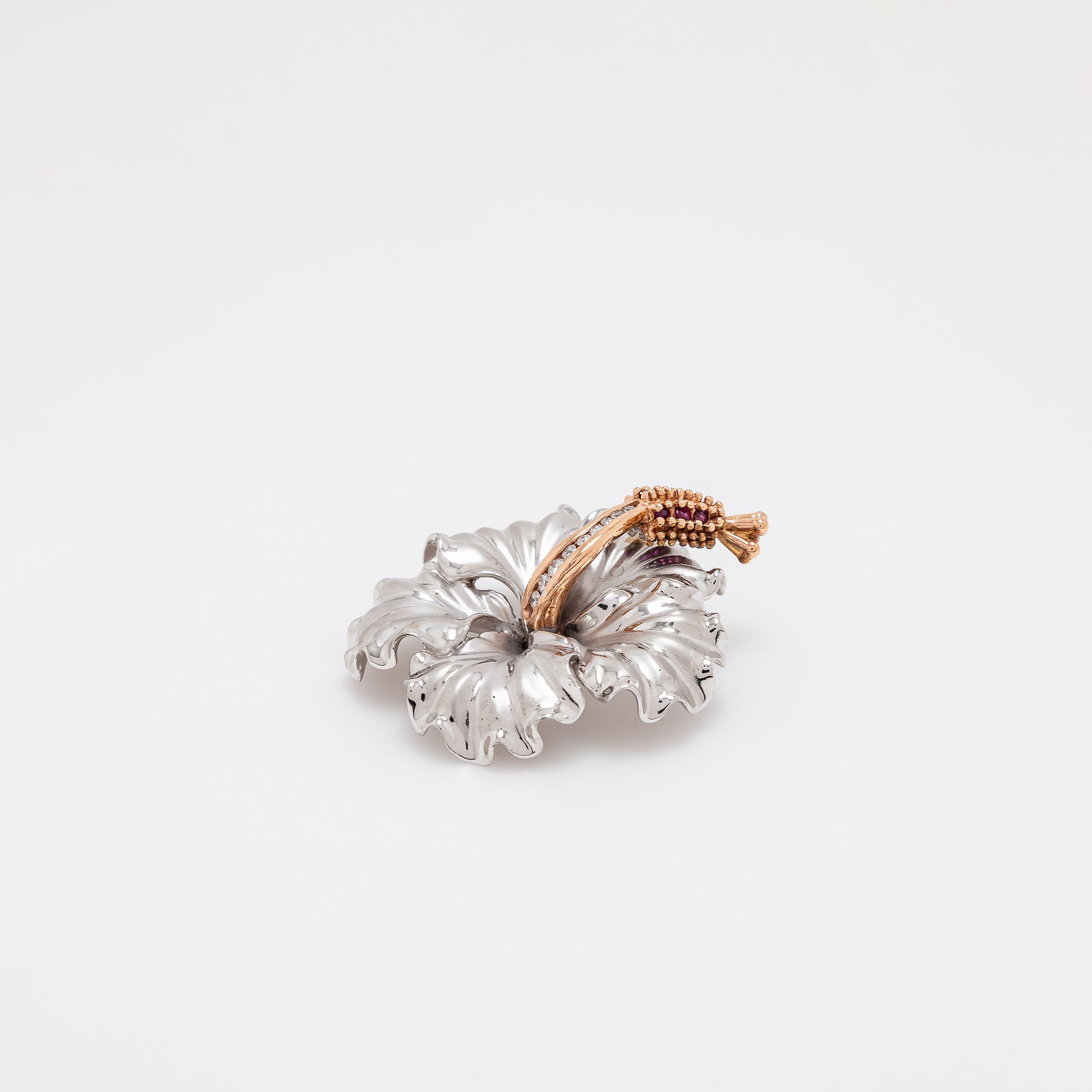 XL Diamond + Ruby WG Hibiscus Pendant