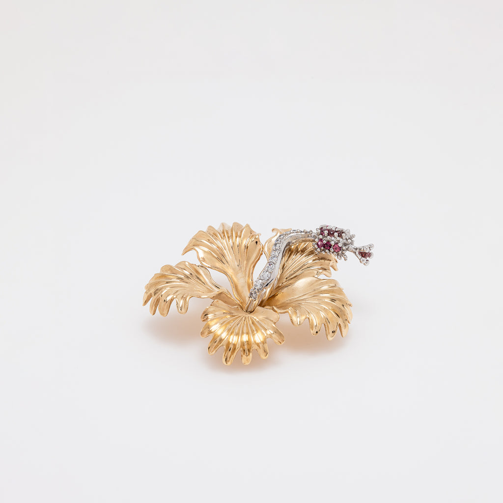 XL Diamonds + Pink Sapphires Hibiscus Pendant