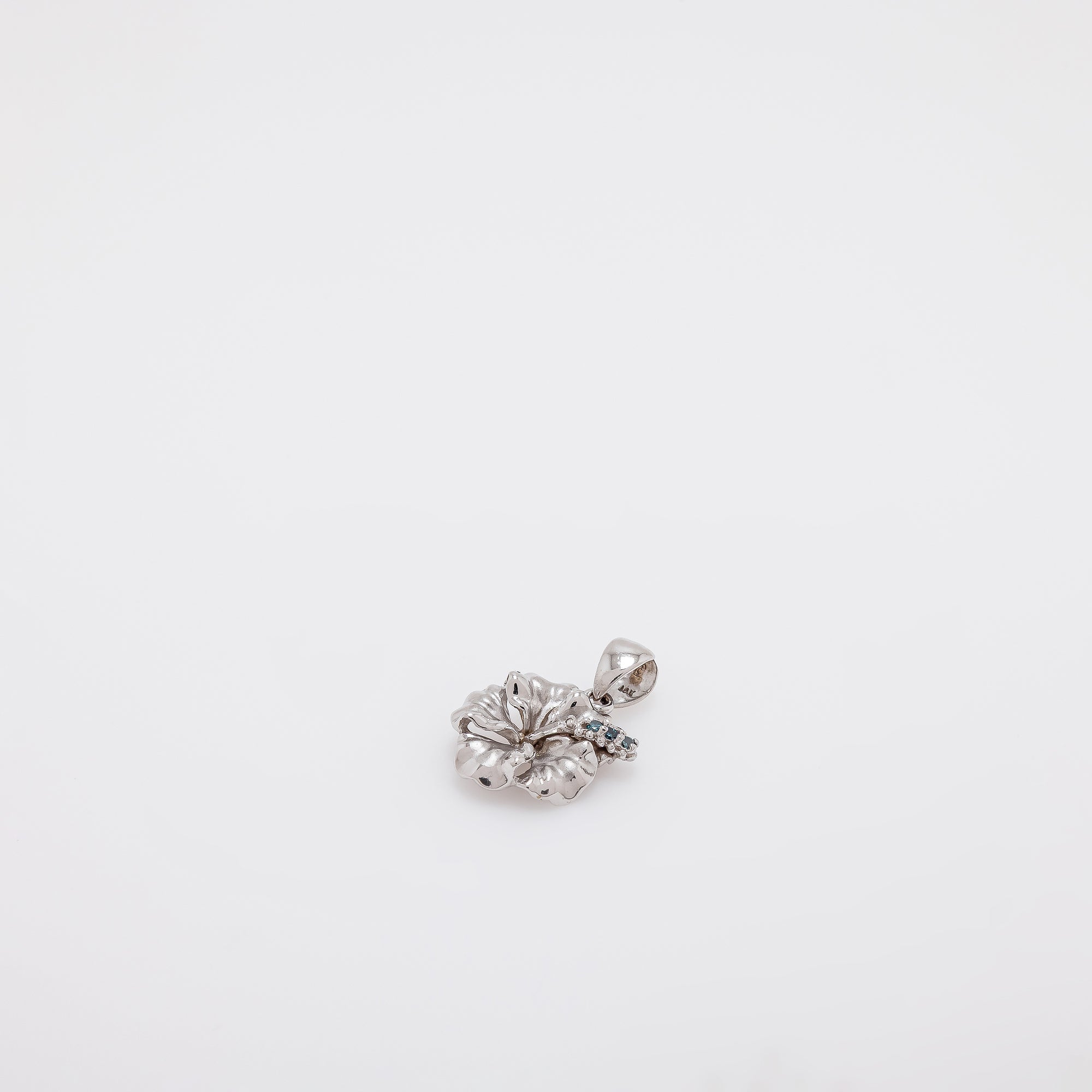 Blue Diamond Hibiscus Pendant in White Gold
