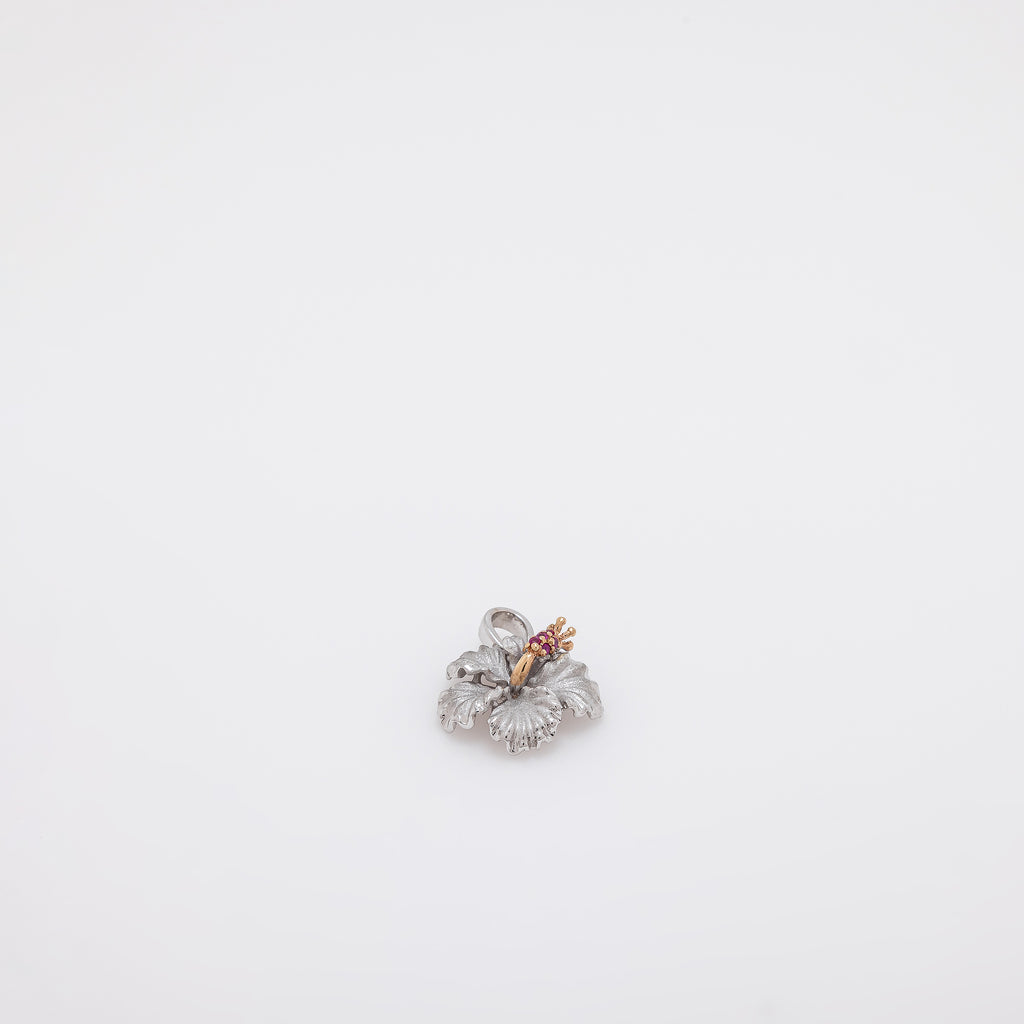 White Gold Ruby Hibiscus Pendant