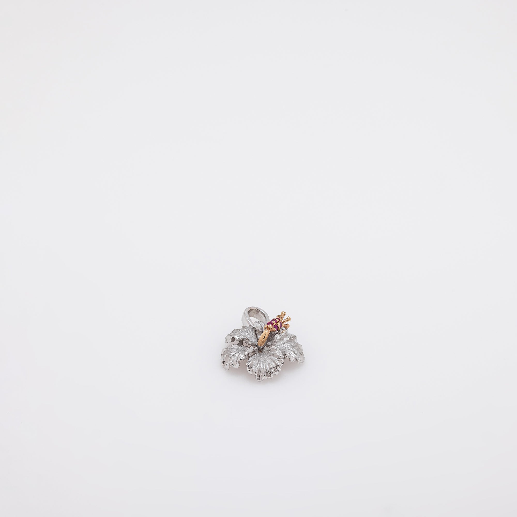 White Gold Ruby Hibiscus Pendant