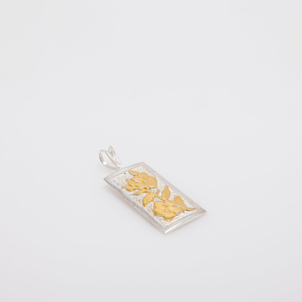 Double Plumeria on Stem Vertical Bar Pendant