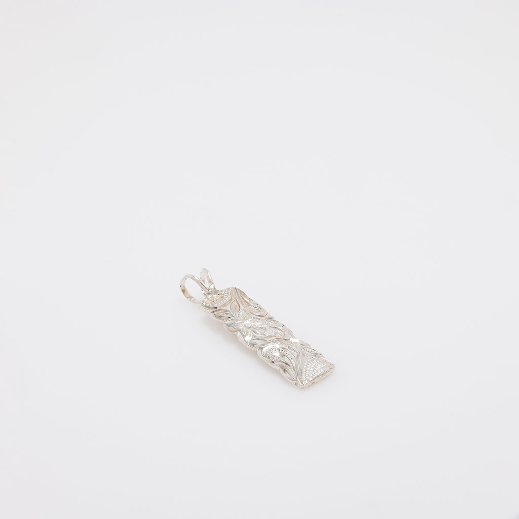 Double Plumeria + Scroll Vertical Bar Pendant