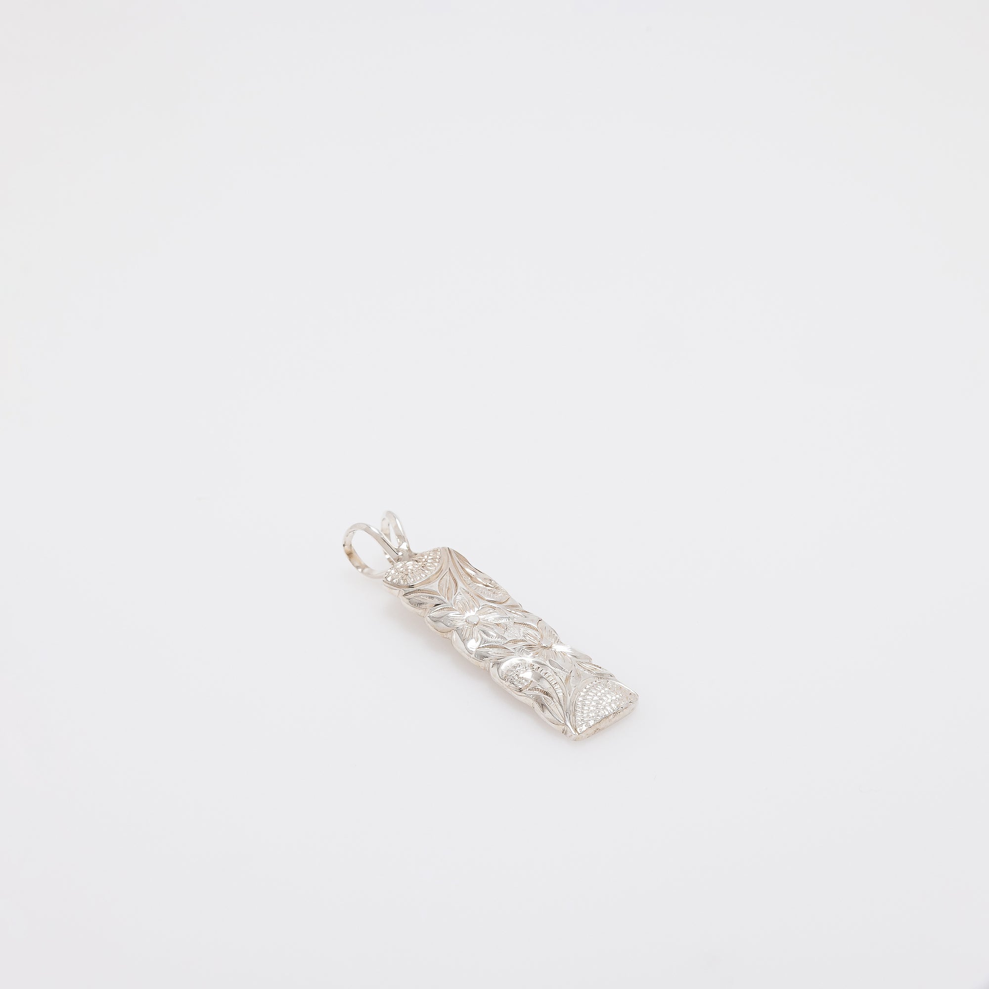 Double Plumeria + Scroll Vertical Bar Pendant