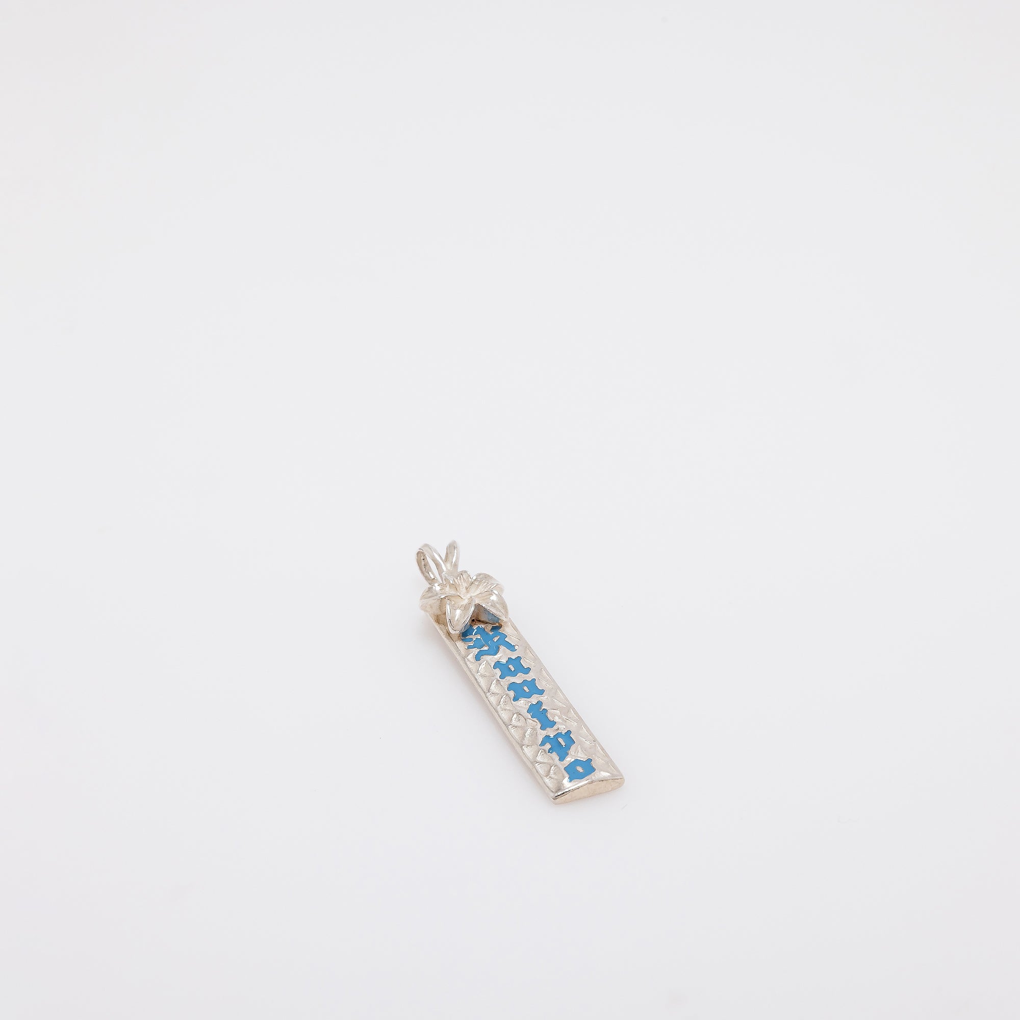 Blue KUʻUIPO Vertical Bar Pendant with 3D Plumeria