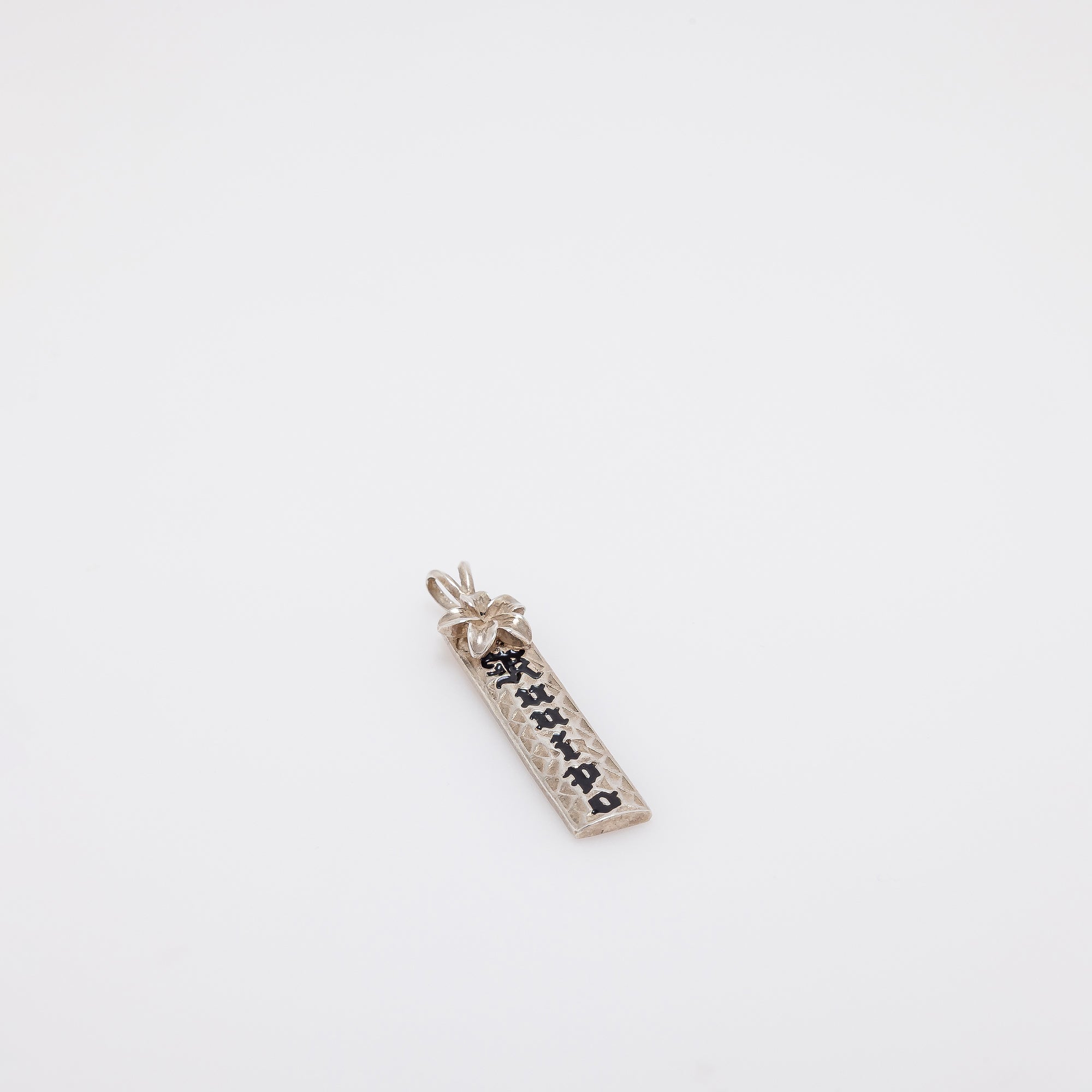 Black KU'UIPO Vertical Bar Pendant with 3D Plumeria