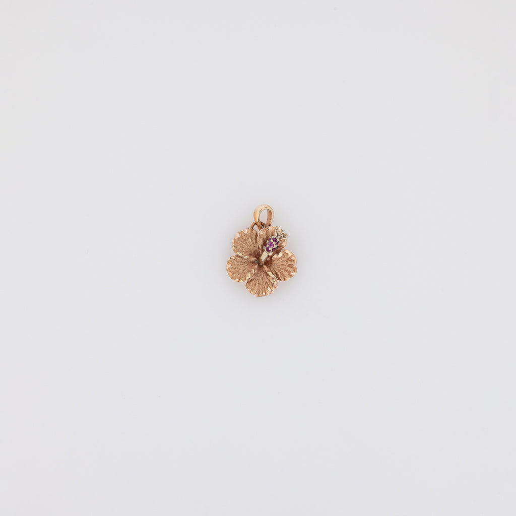 Rose Gold Ruby Hibiscus Pendant