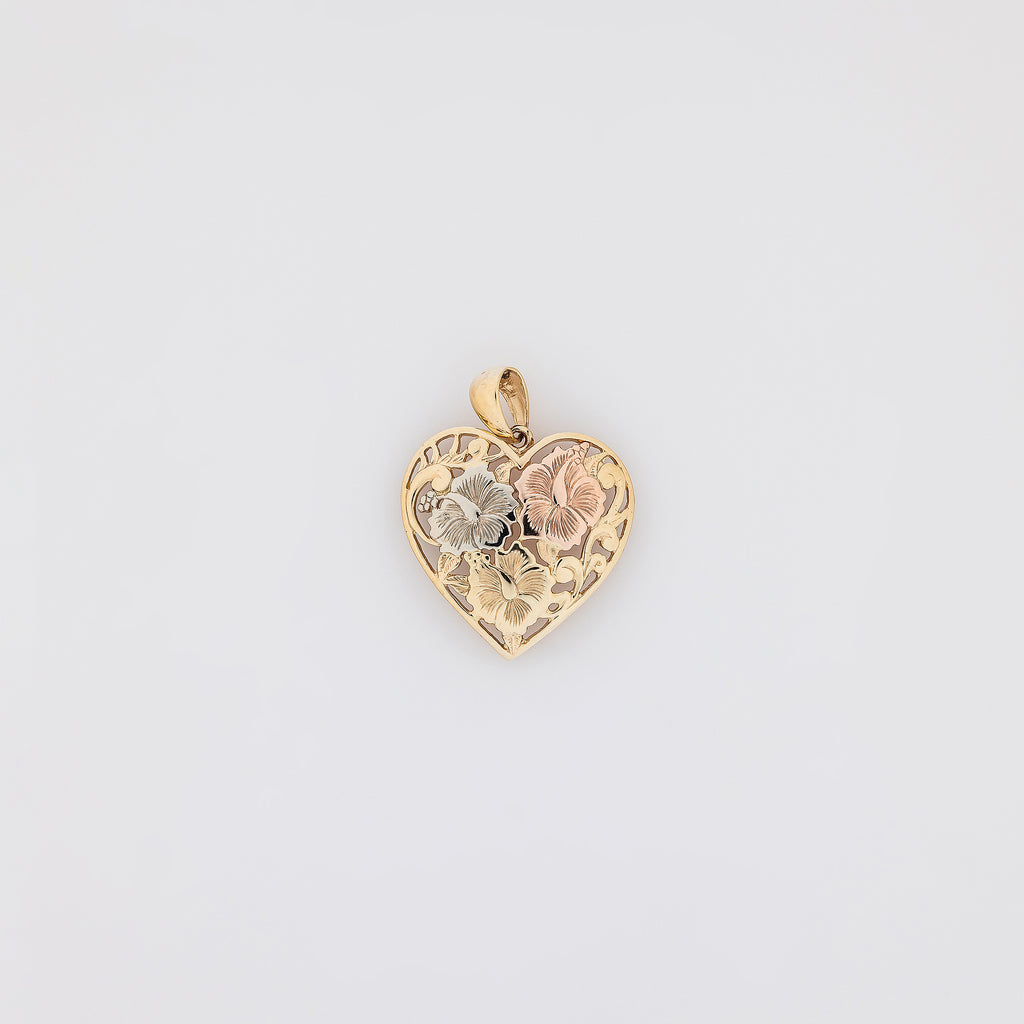 Tricolor Hibiscus Heart Pendant