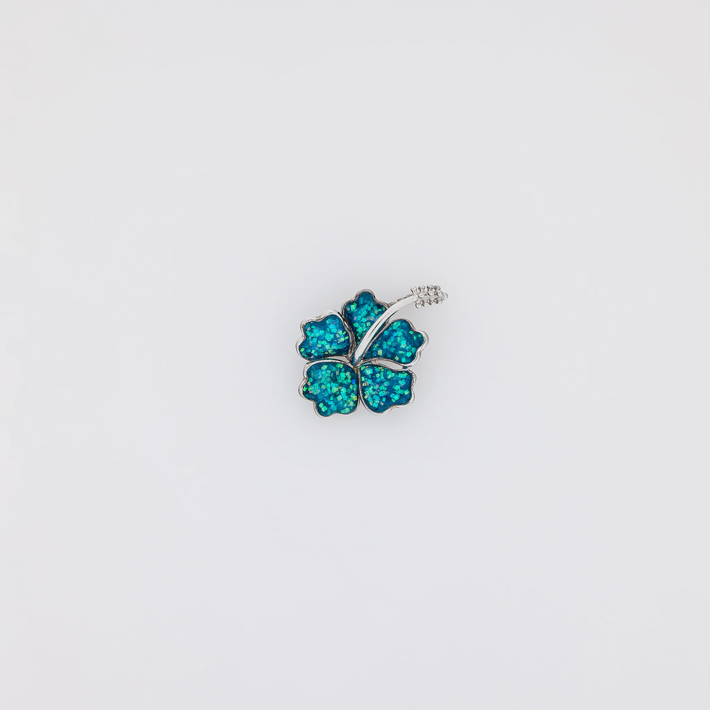 Blue Opal Hibiscus Pendant