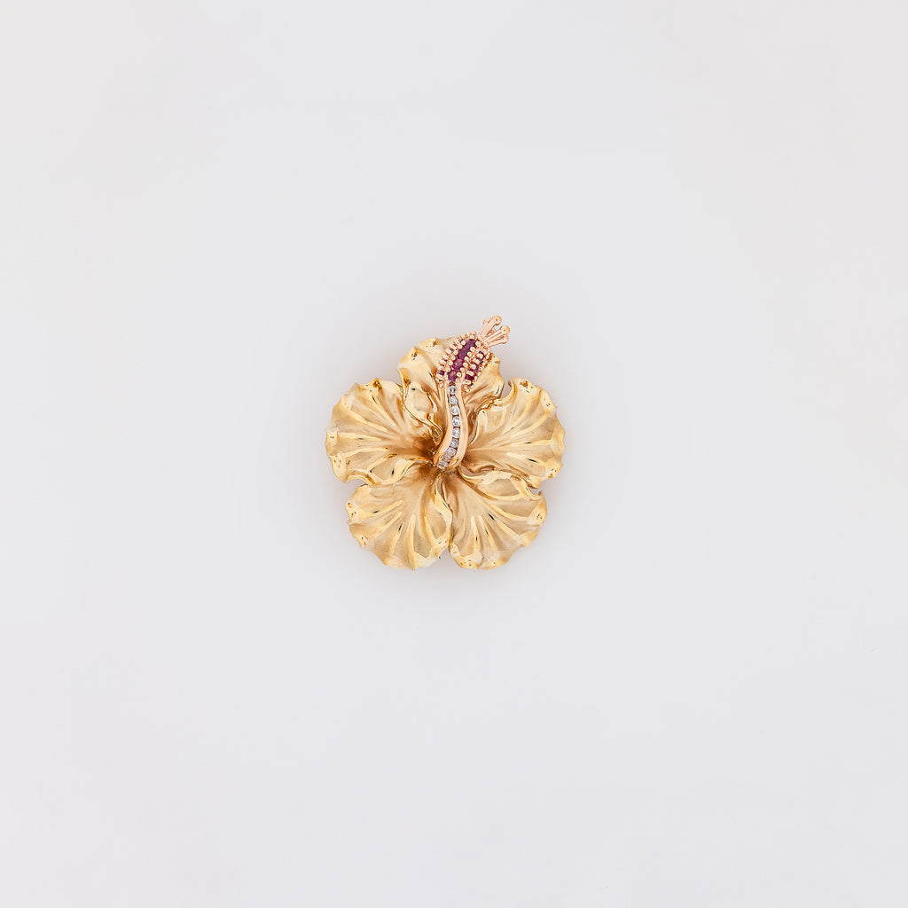 XL Diamond + Ruby Hibiscus Pendant