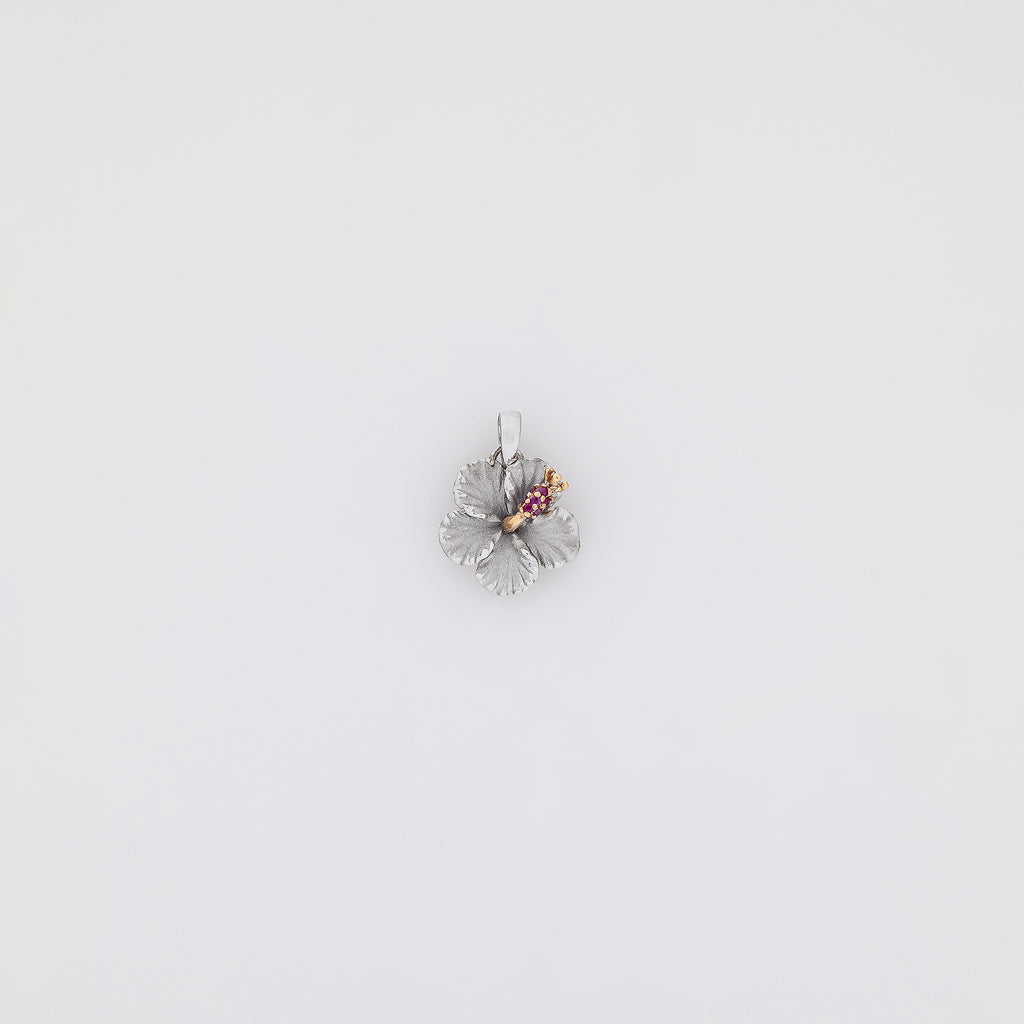 White Gold Ruby Hibiscus Pendant