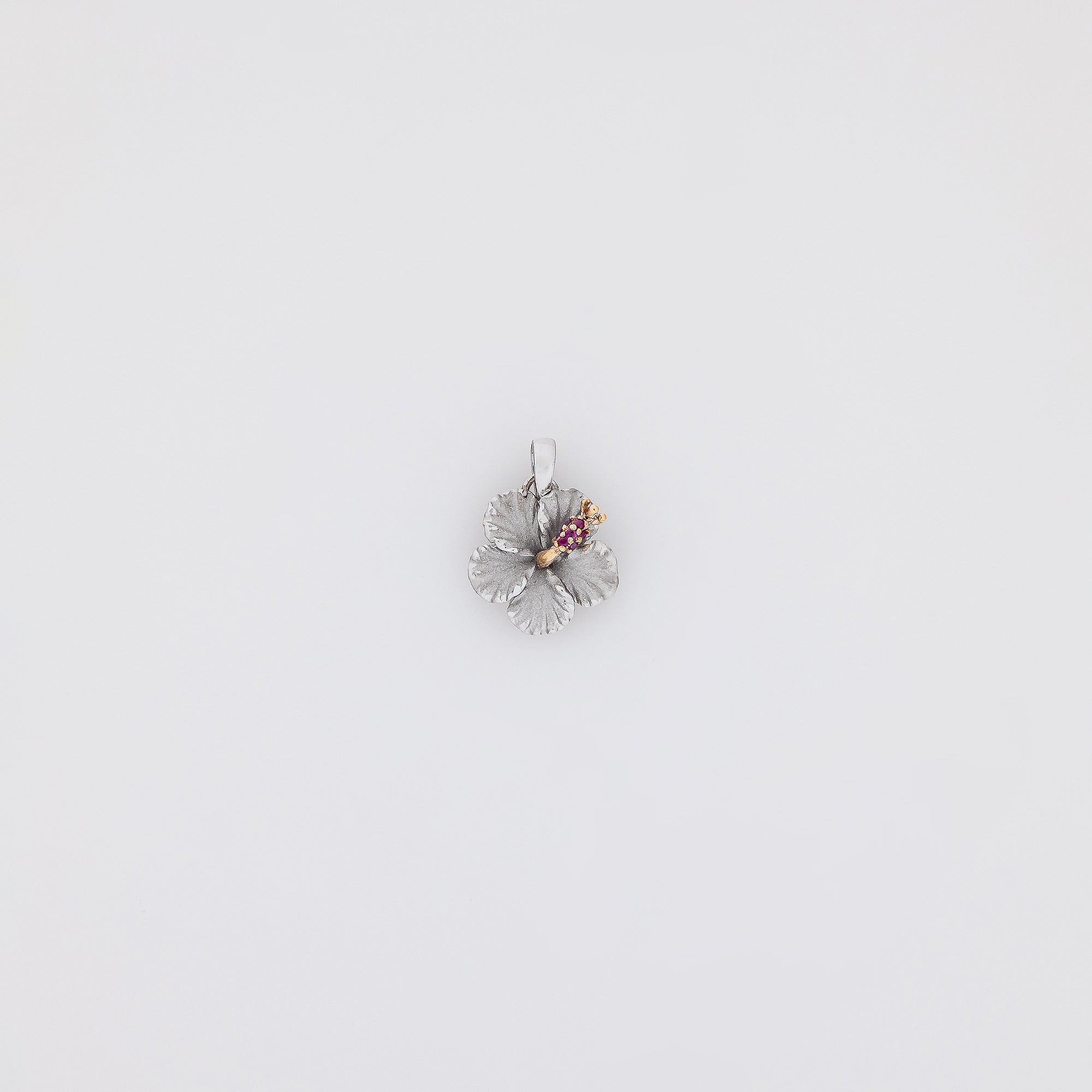 White Gold Ruby Hibiscus Pendant