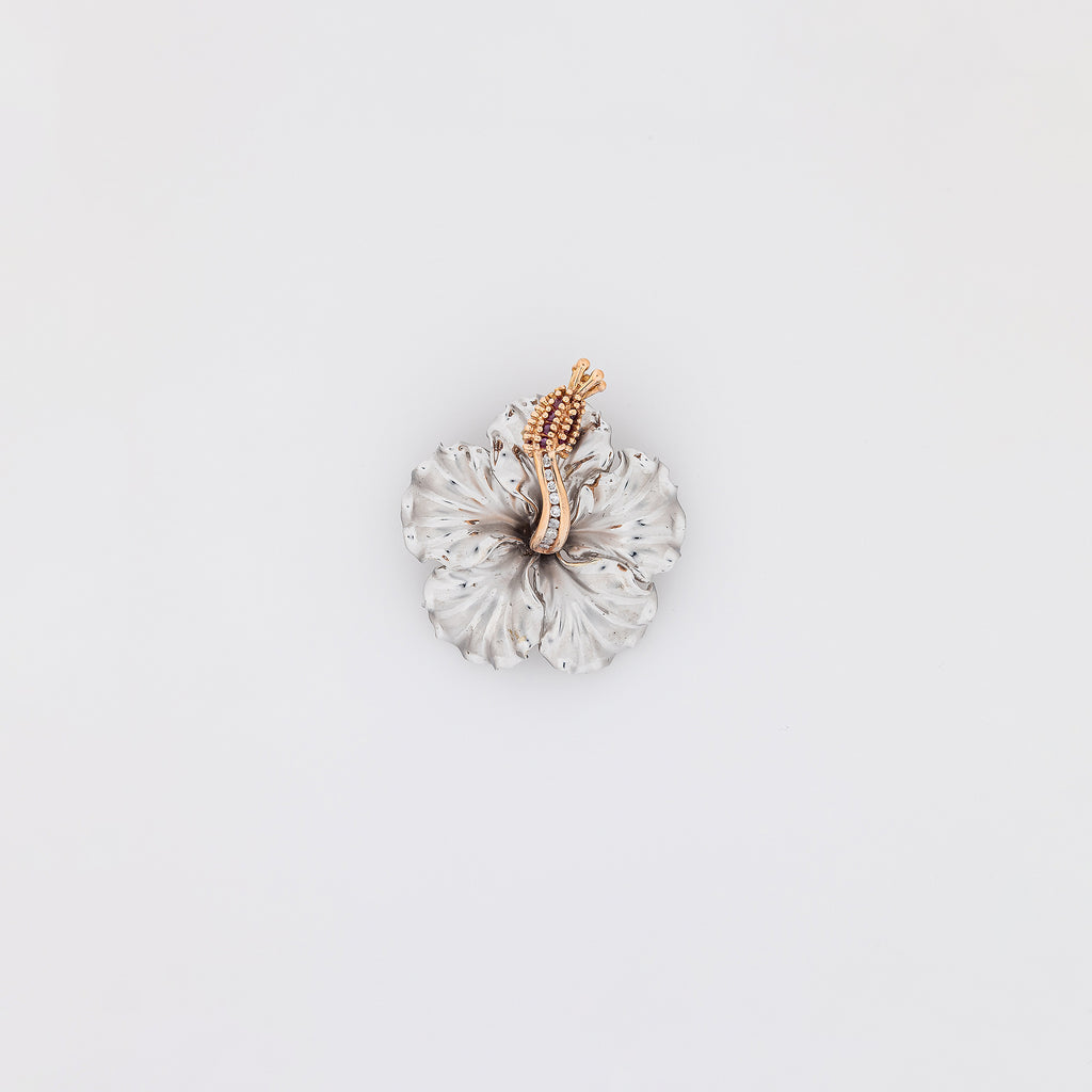 XL Diamond + Ruby WG Hibiscus Pendant