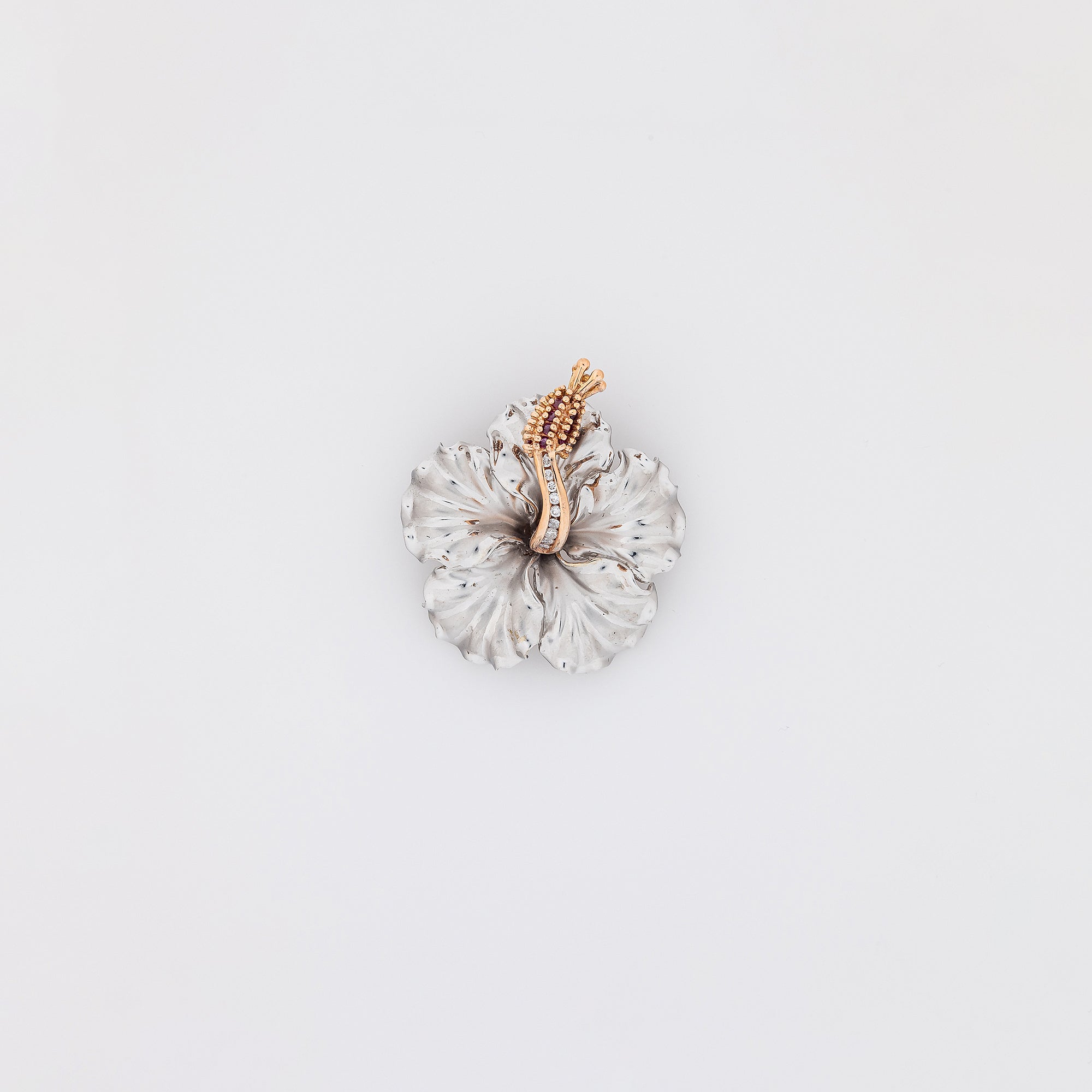 XL Diamond + Ruby WG Hibiscus Pendant