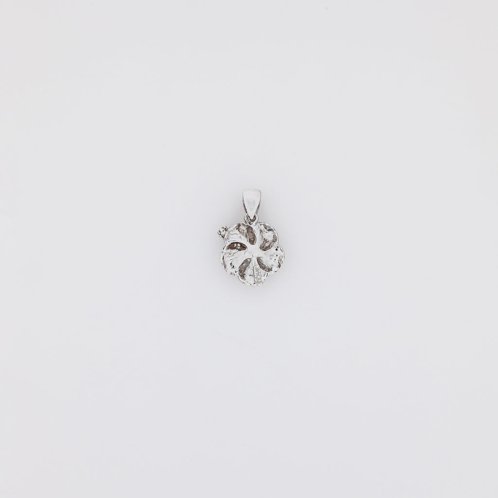 Blue Diamond Hibiscus Pendant in White Gold