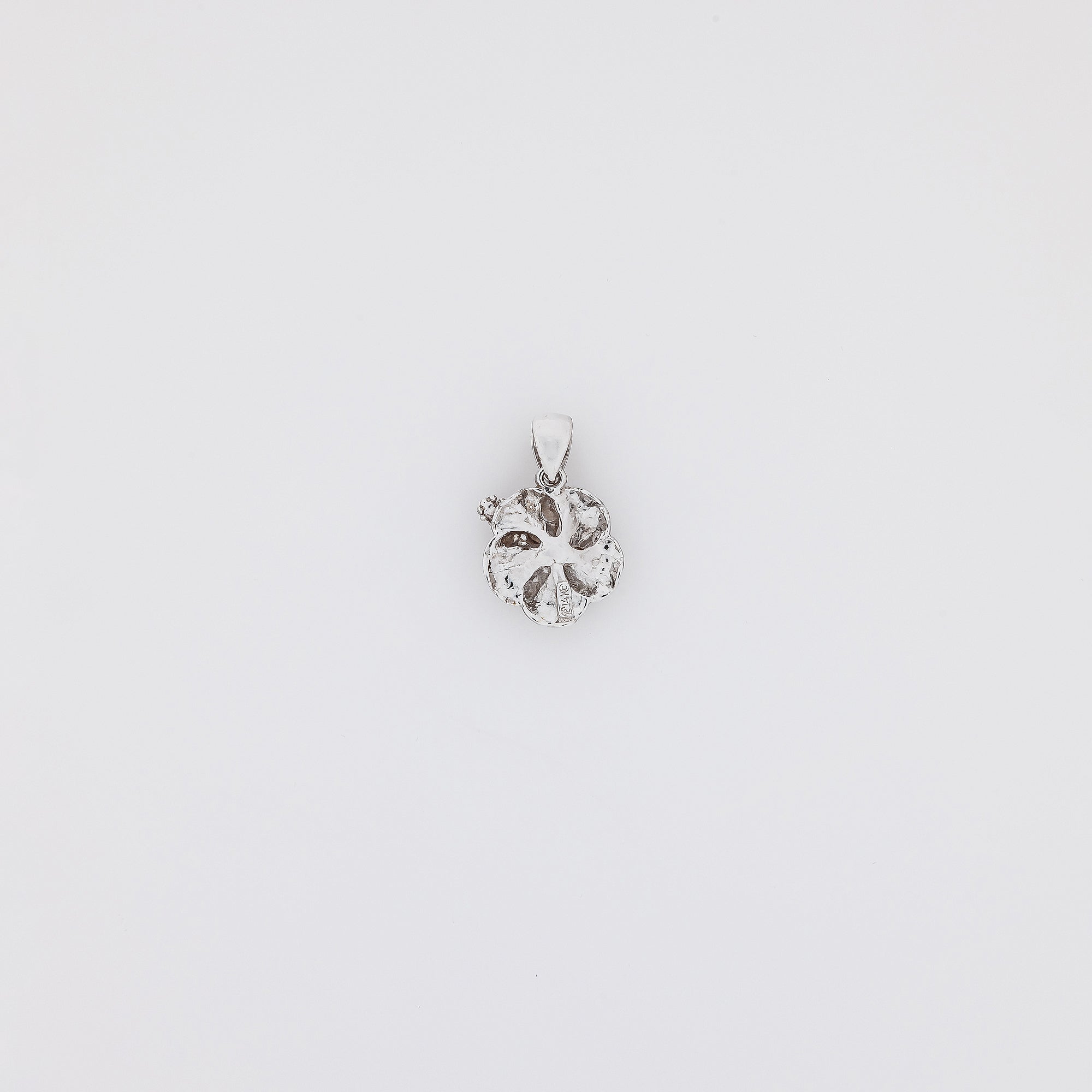 Blue Diamond Hibiscus Pendant in White Gold