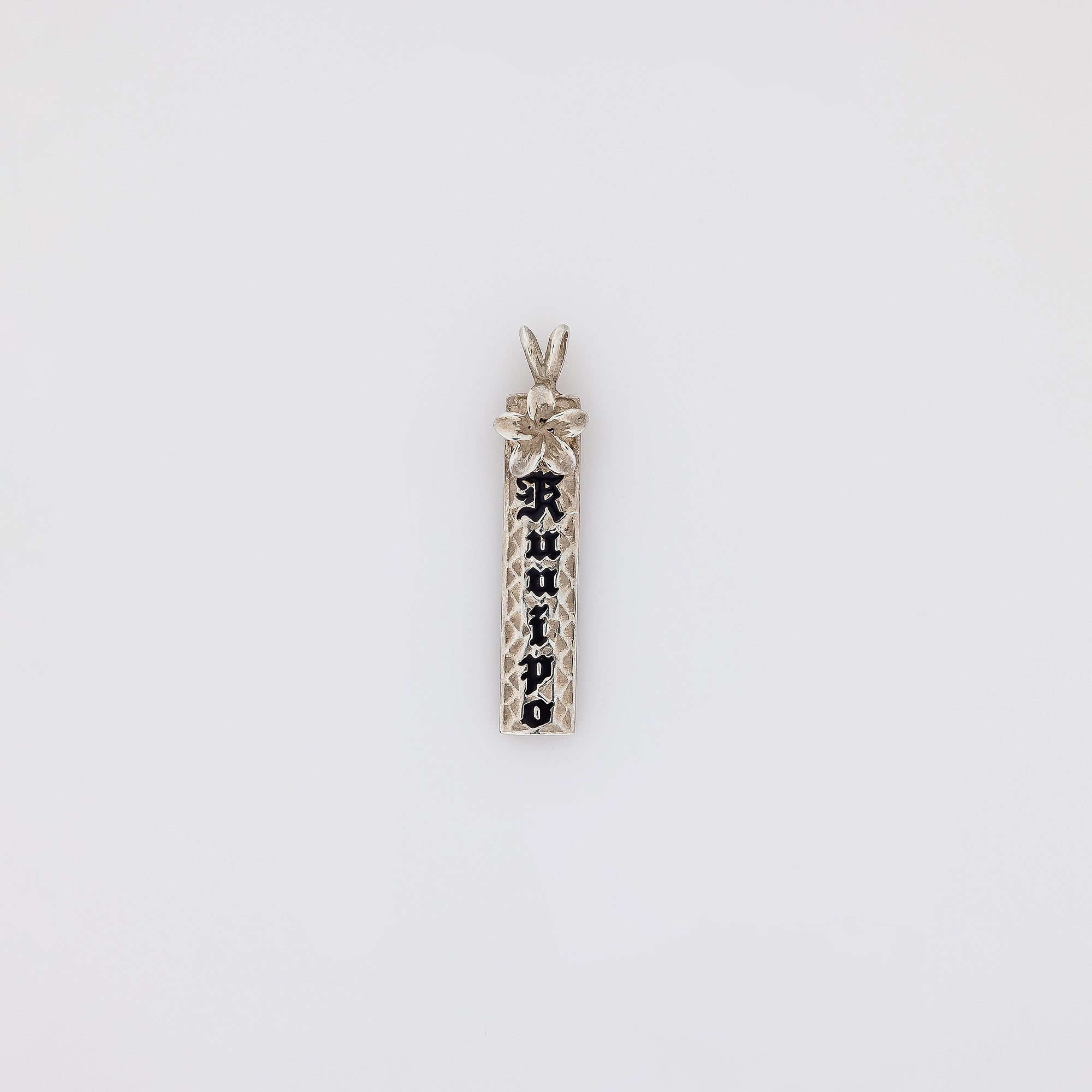 Black KU'UIPO Vertical Bar Pendant with 3D Plumeria