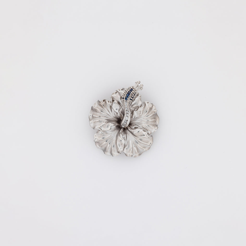 Jumbo Hibiscus Pendant + Brooch with Sapphires + Diamonds