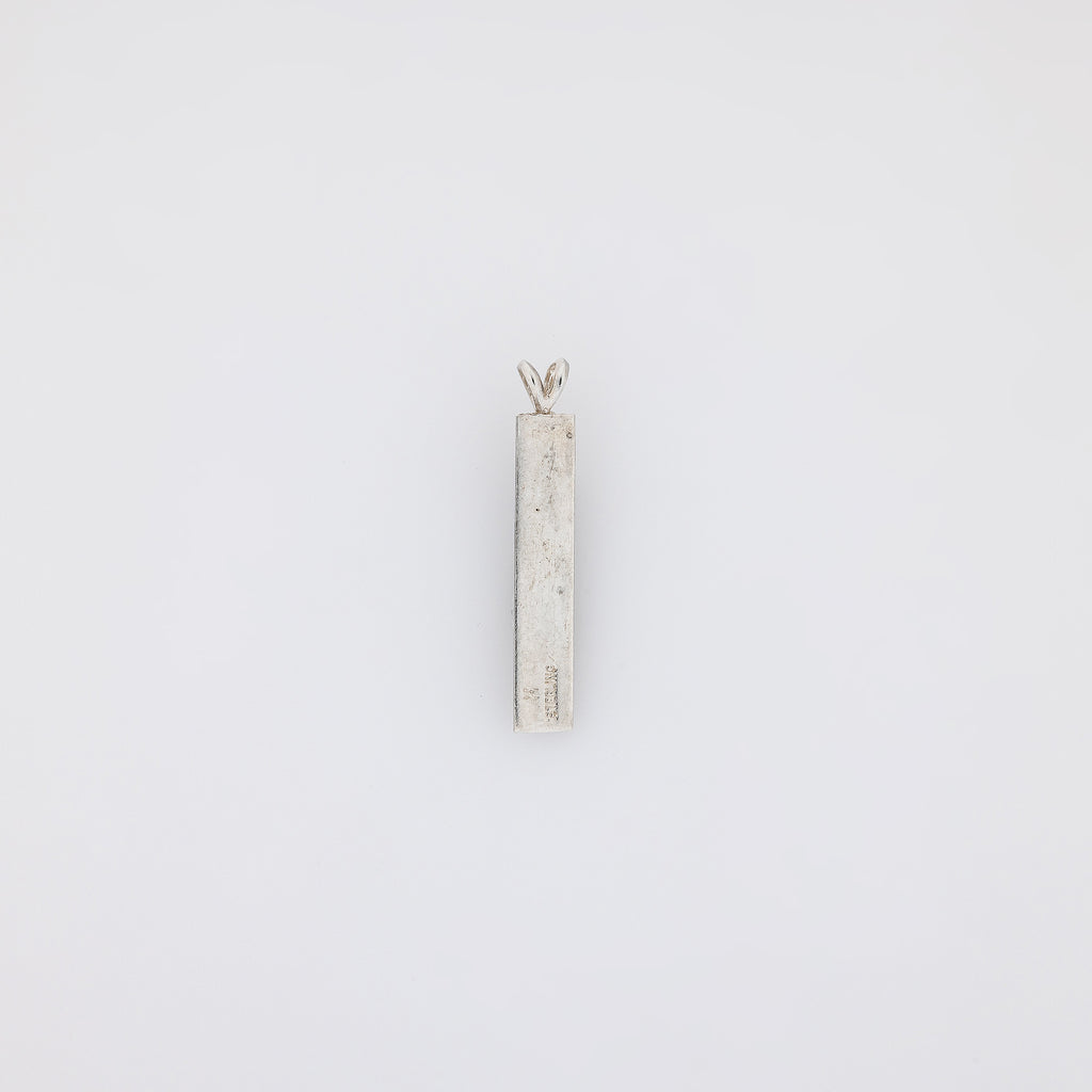 Blue KUʻUIPO Vertical Bar Pendant with Etched Plumeria