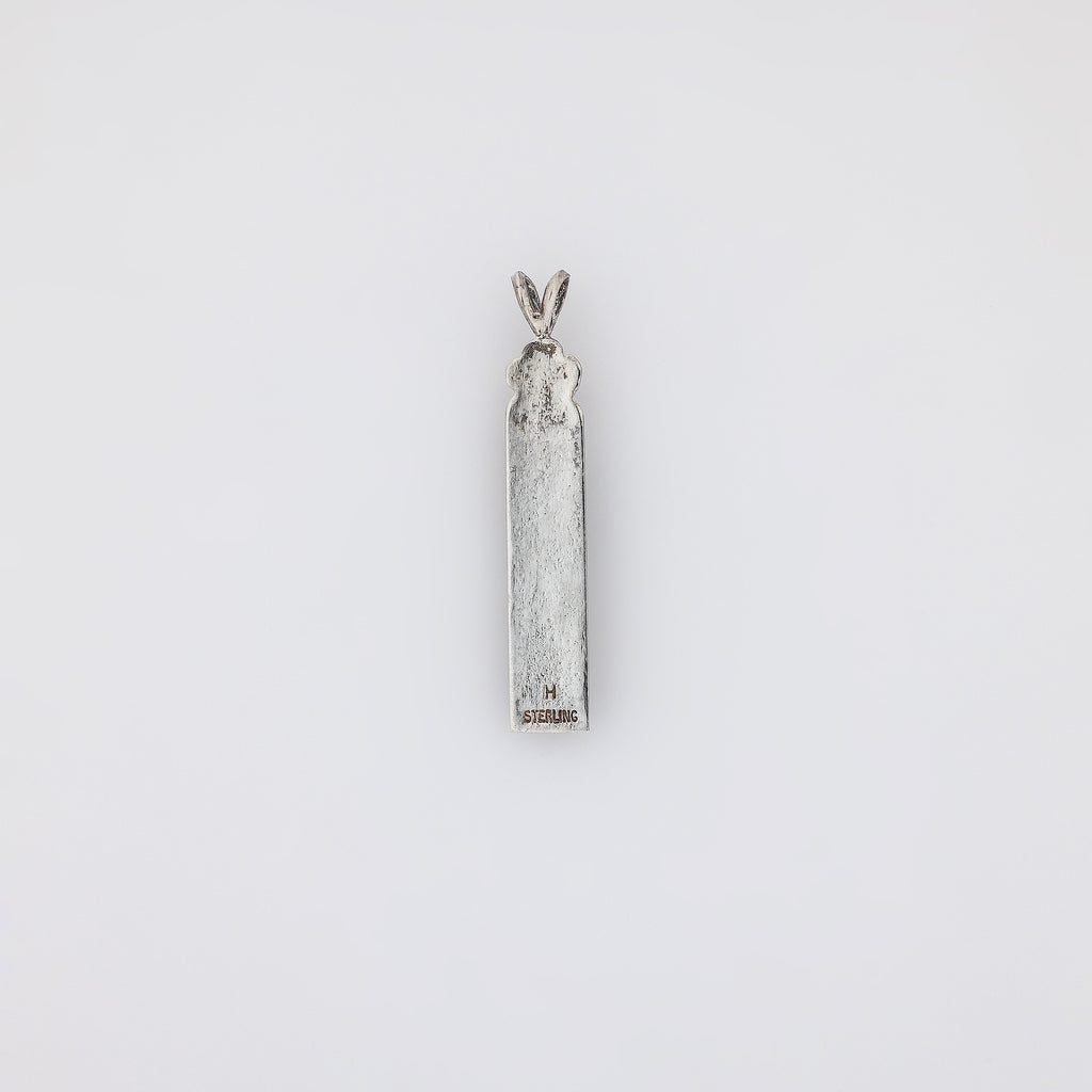 Blue KUʻUIPO Vertical Bar Pendant with Carved Plumeria