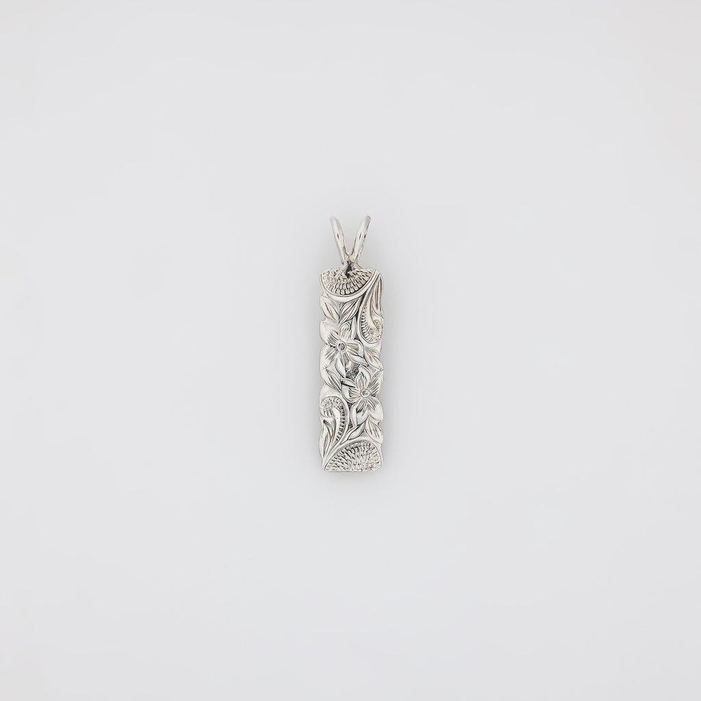 Double Plumeria + Scroll Vertical Bar Pendant