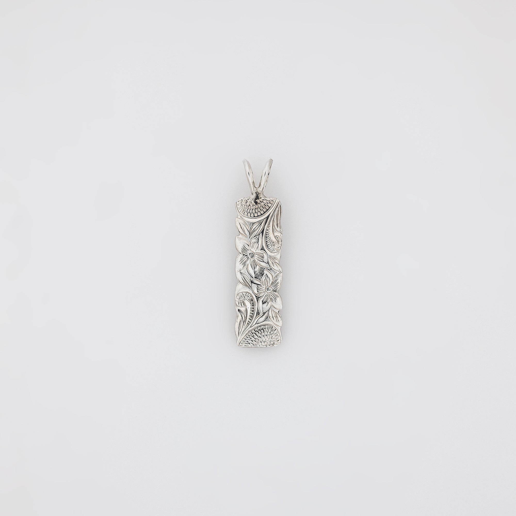 Double Plumeria + Scroll Vertical Bar Pendant