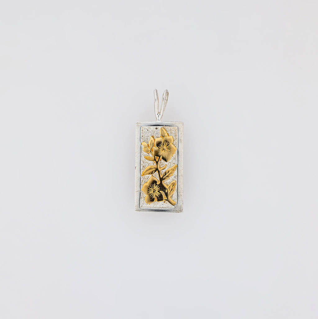Double Plumeria on Stem Vertical Bar Pendant