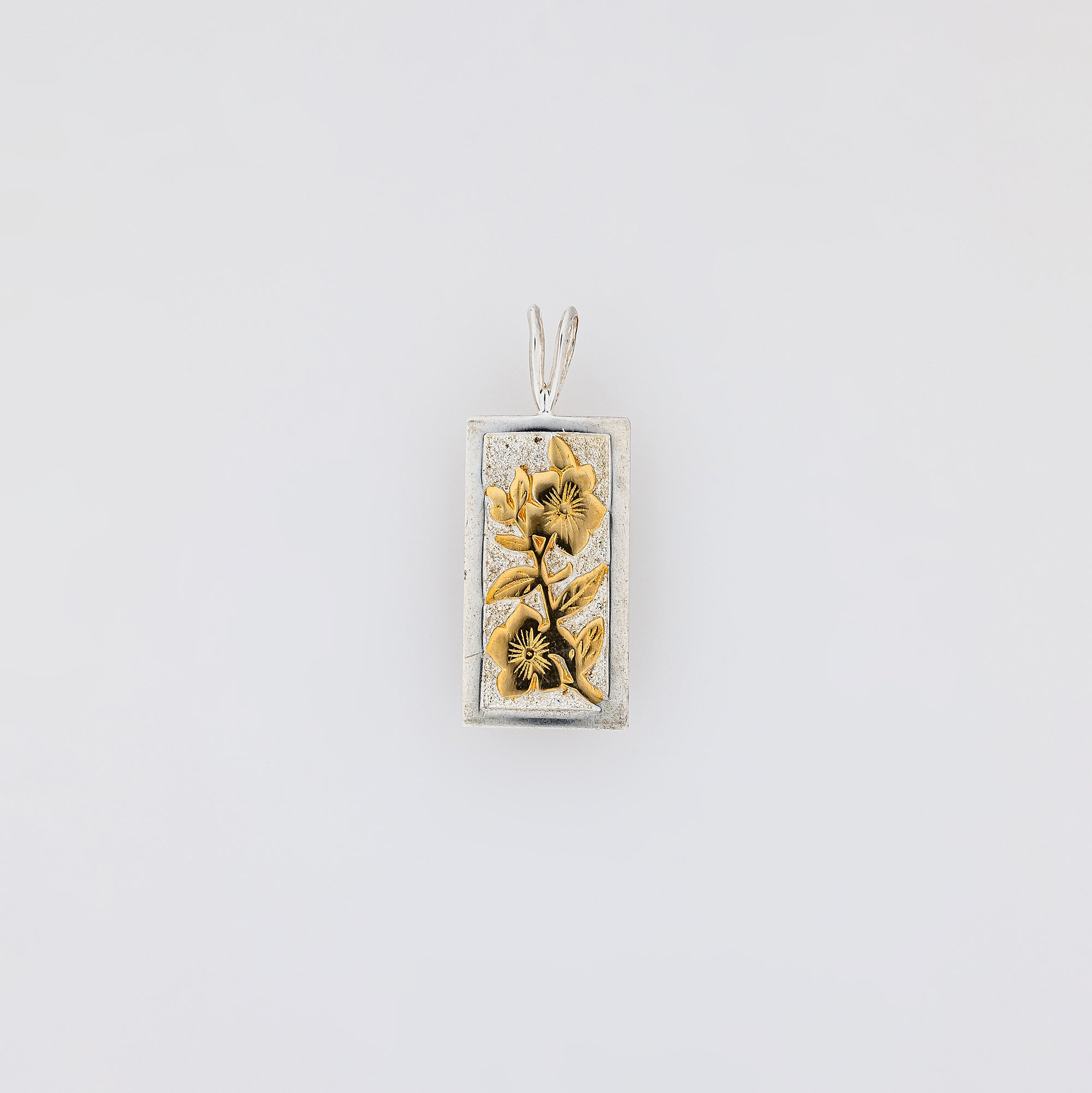 Double Plumeria on Stem Vertical Bar Pendant