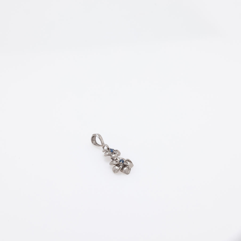 Double Dangling Plumeria Pendant with Sapphires in 14k White Gold
