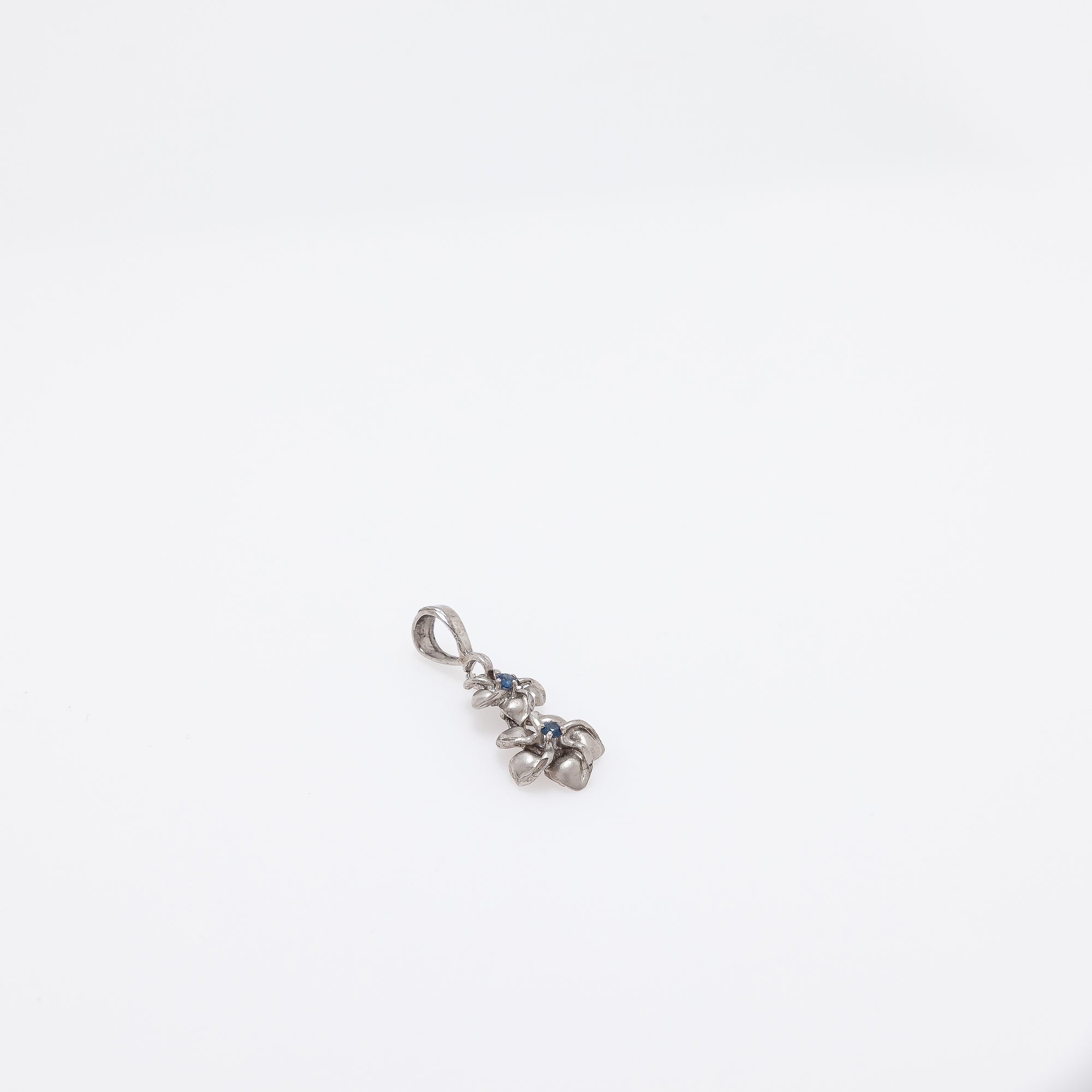 Double Dangling Plumeria Pendant with Sapphires in 14k White Gold