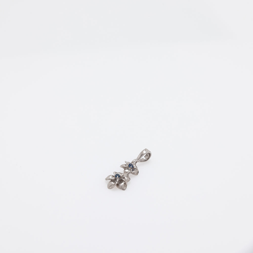 Double Dangling Plumeria Pendant with Sapphires in 14k White Gold