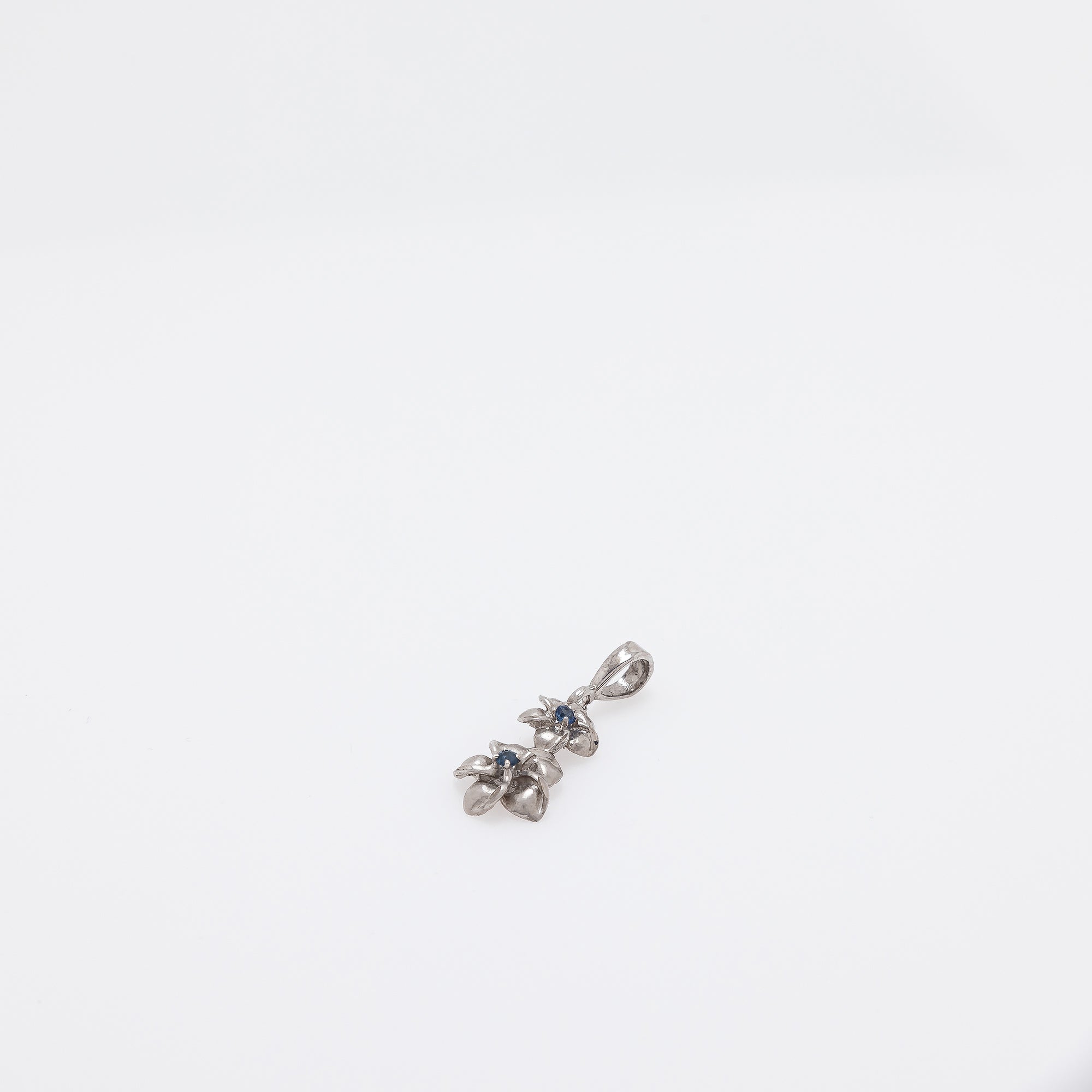 Double Dangling Plumeria Pendant with Sapphires in 14k White Gold