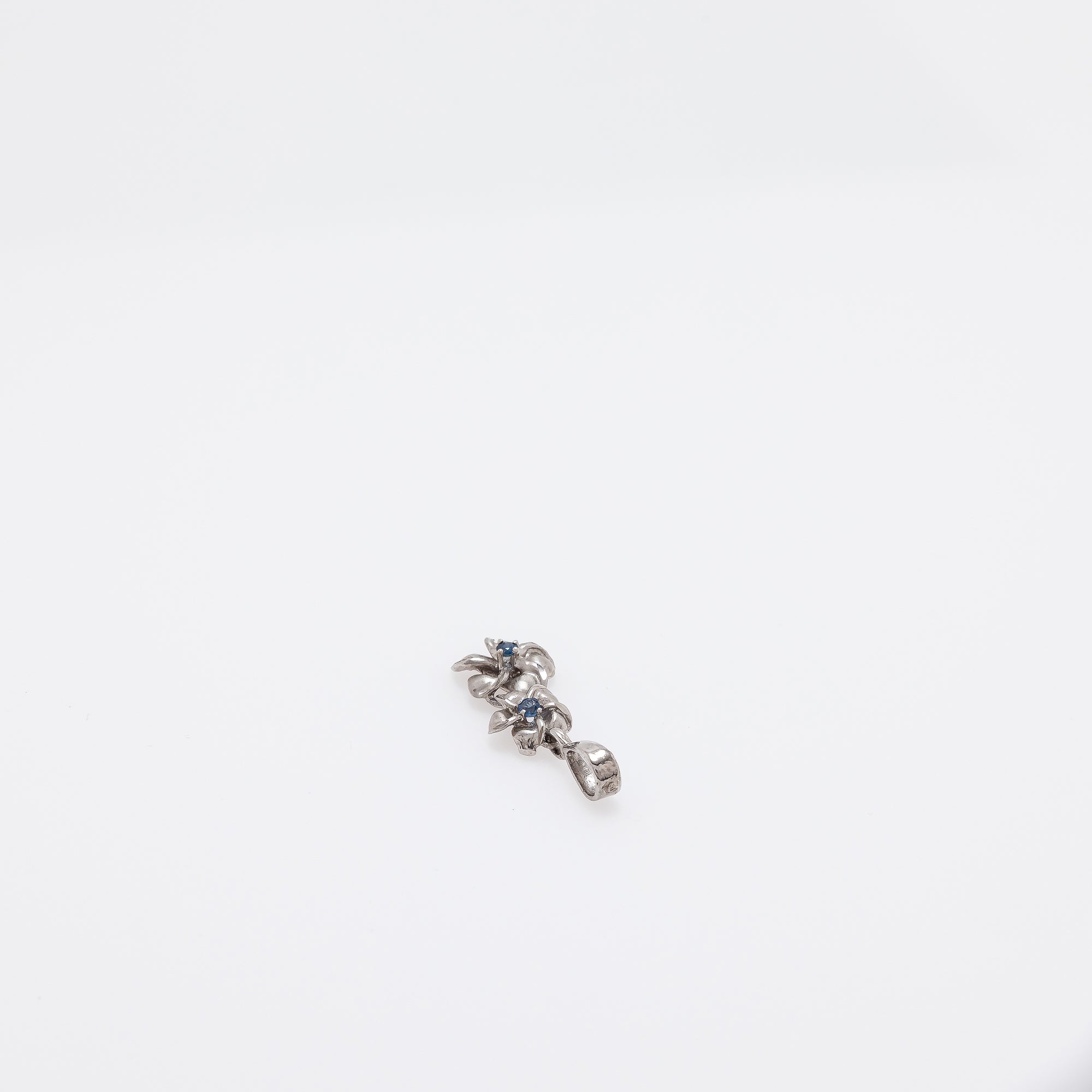 Double Dangling Plumeria Pendant with Sapphires in 14k White Gold