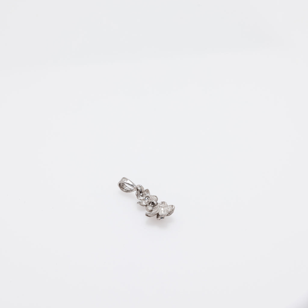 Double Dangling Plumeria Pendant with Sapphires in 14k White Gold
