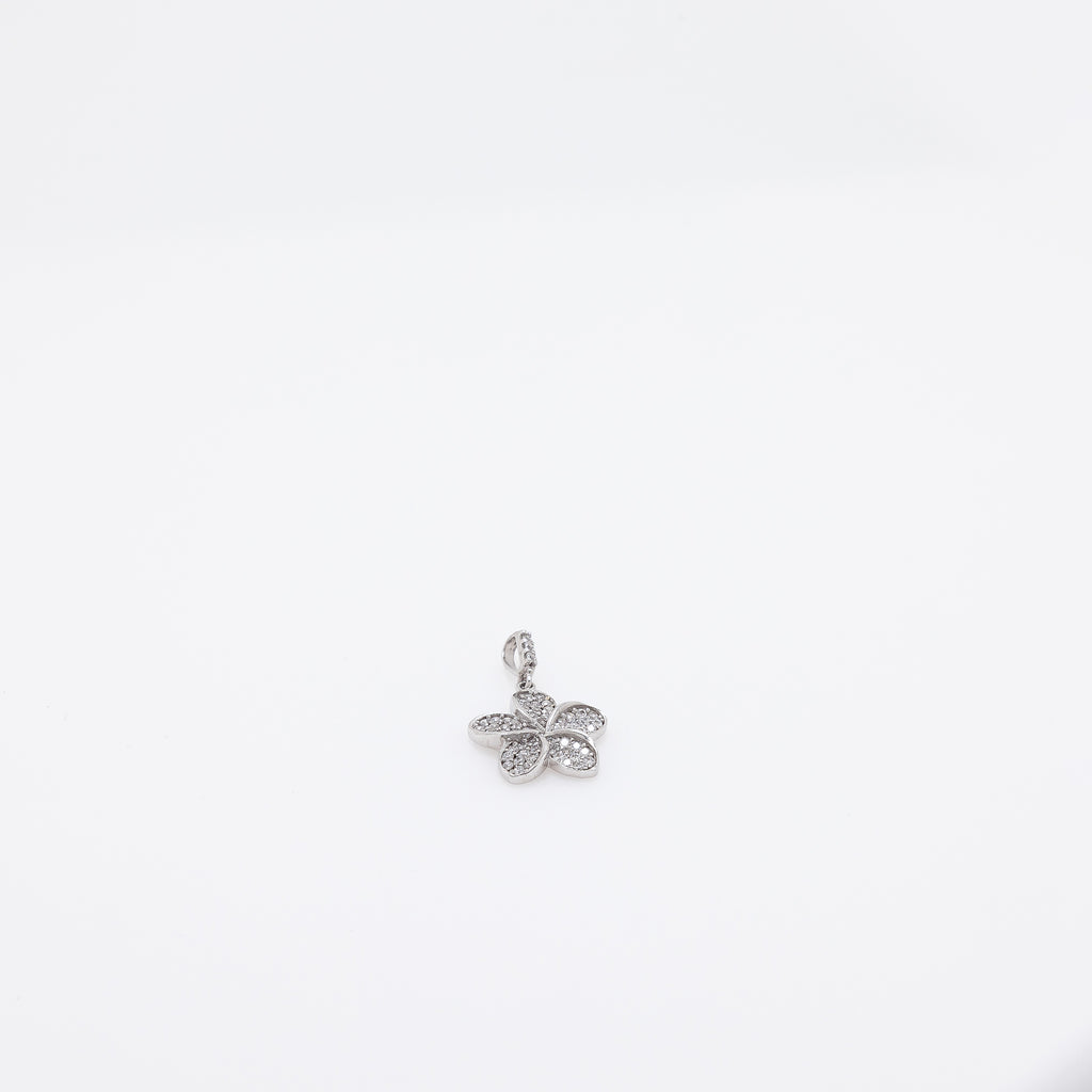 CZ Studded Plumeria Pendant in 14k White Gold