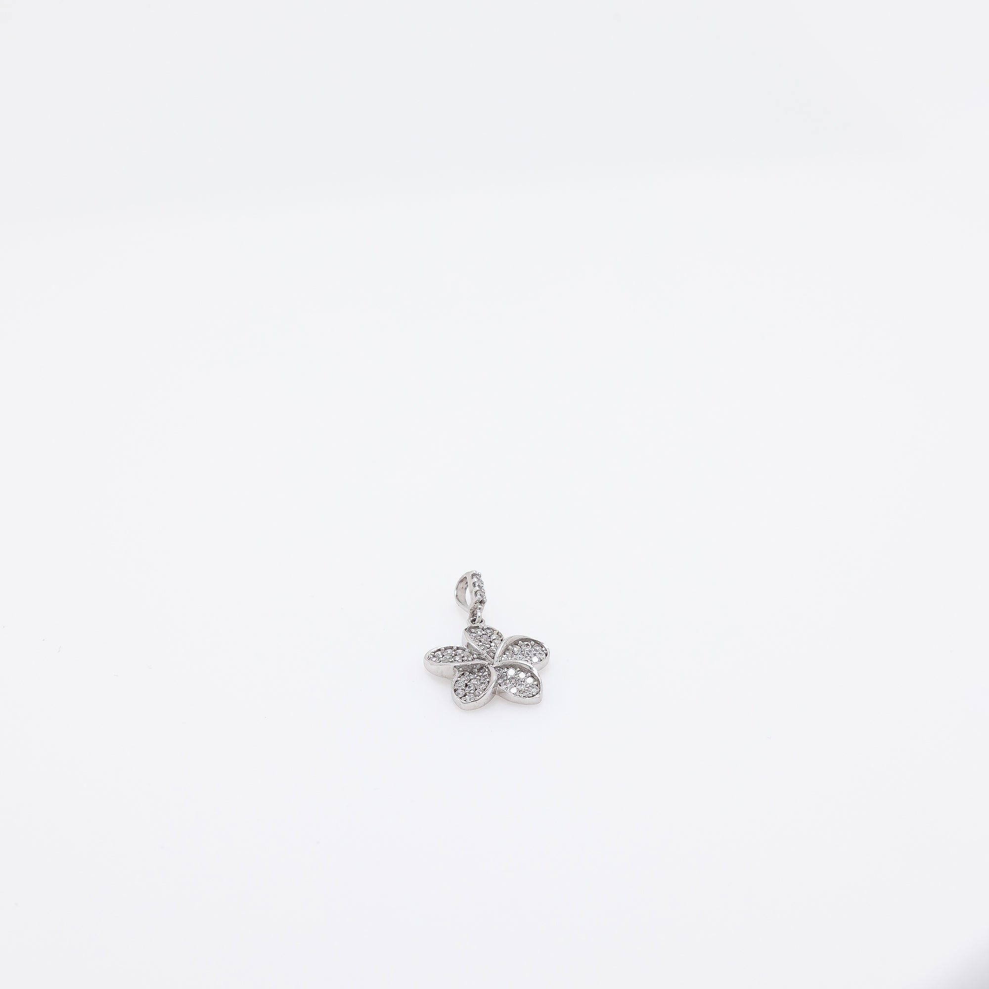 CZ Studded Plumeria Pendant in 14k White Gold