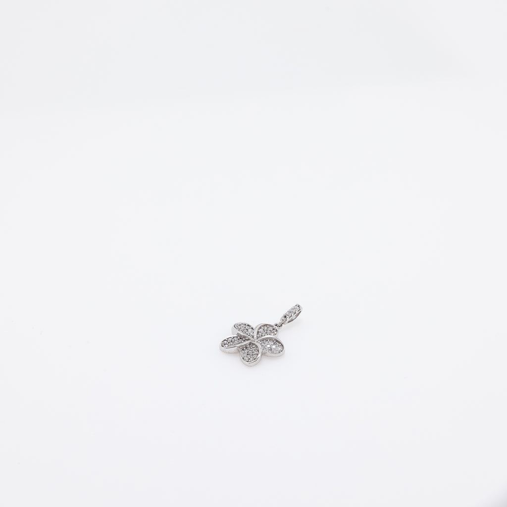CZ Studded Plumeria Pendant in 14k White Gold