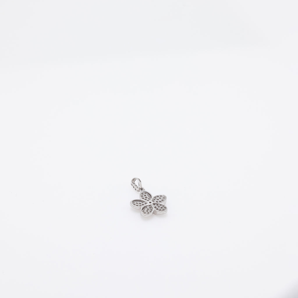 CZ Studded Plumeria Pendant in 14k White Gold