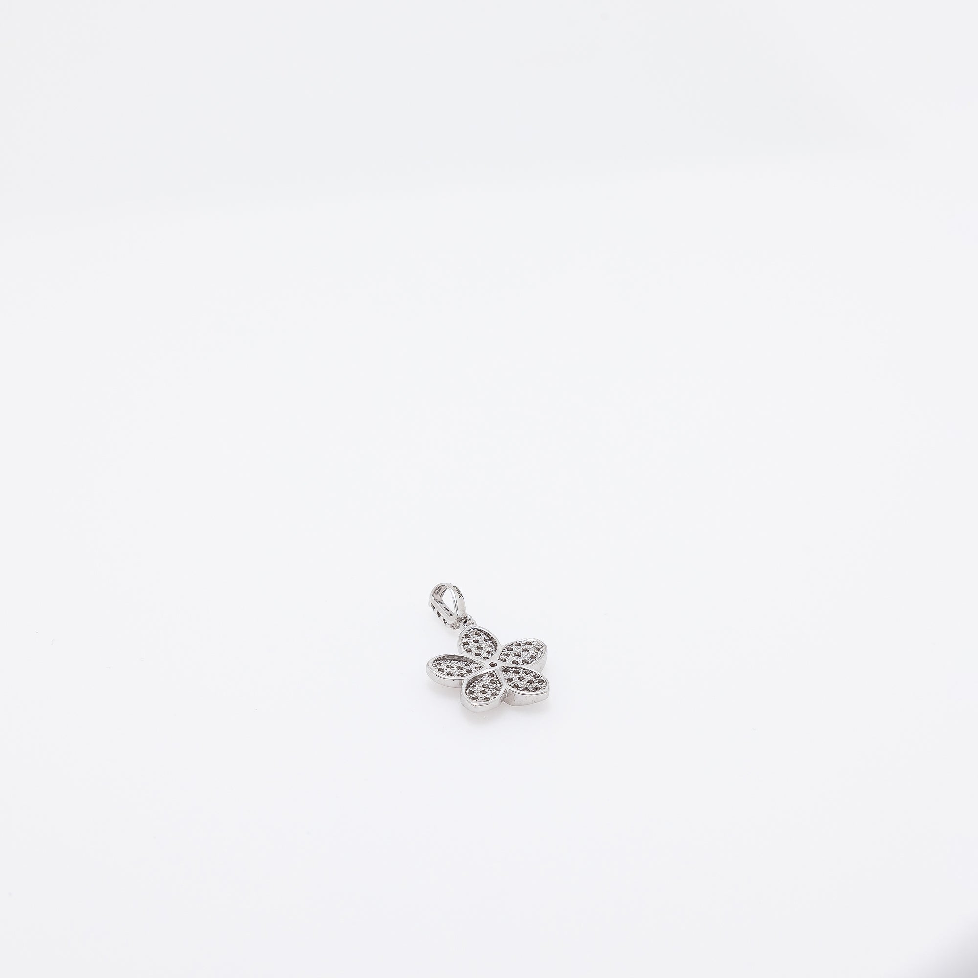 CZ Studded Plumeria Pendant in 14k White Gold