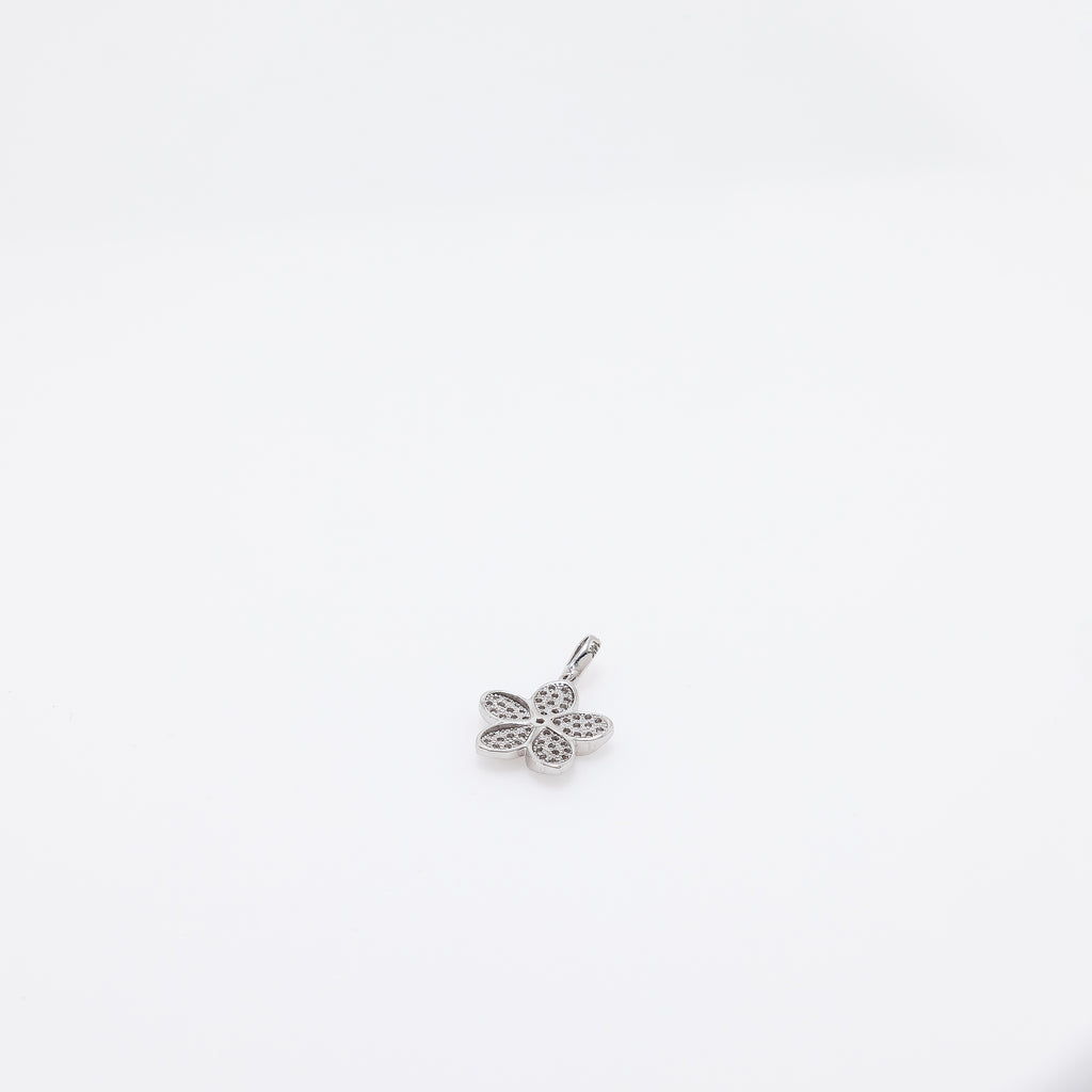 CZ Studded Plumeria Pendant in 14k White Gold