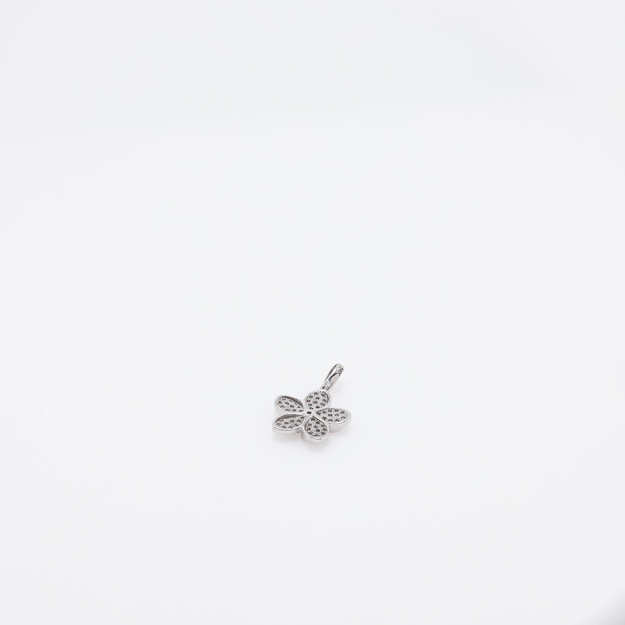 CZ Studded Plumeria Pendant in 14k White Gold