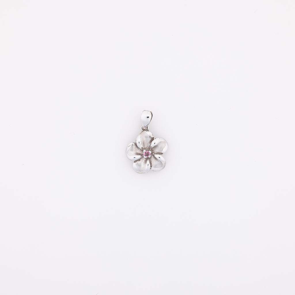 Pink Sapphire Plumeria Pendant in White Gold