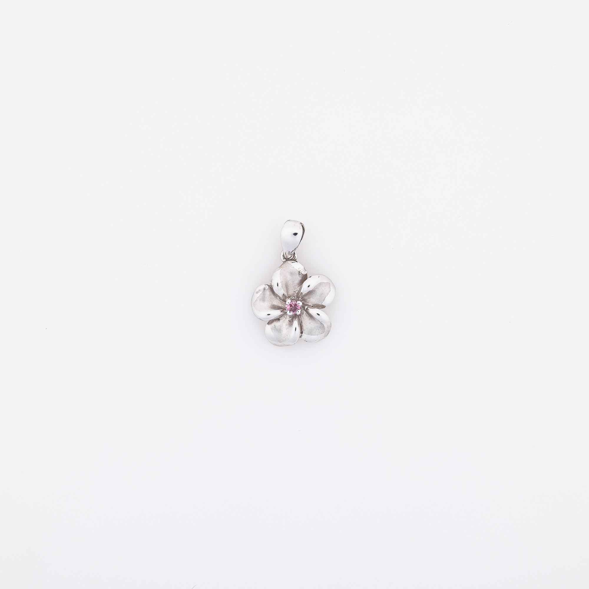 Pink Sapphire Plumeria Pendant in White Gold