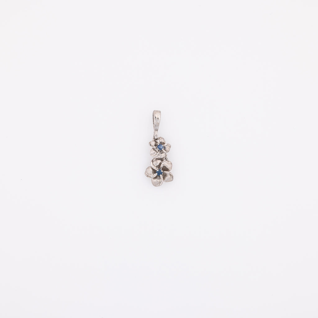 Double Dangling Plumeria Pendant with Sapphires in 14k White Gold