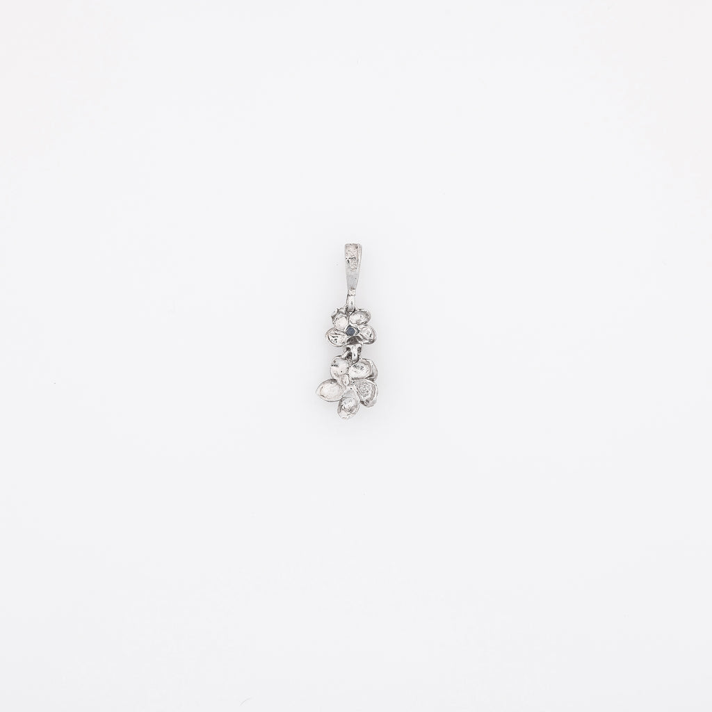 Double Dangling Plumeria Pendant with Sapphires in 14k White Gold