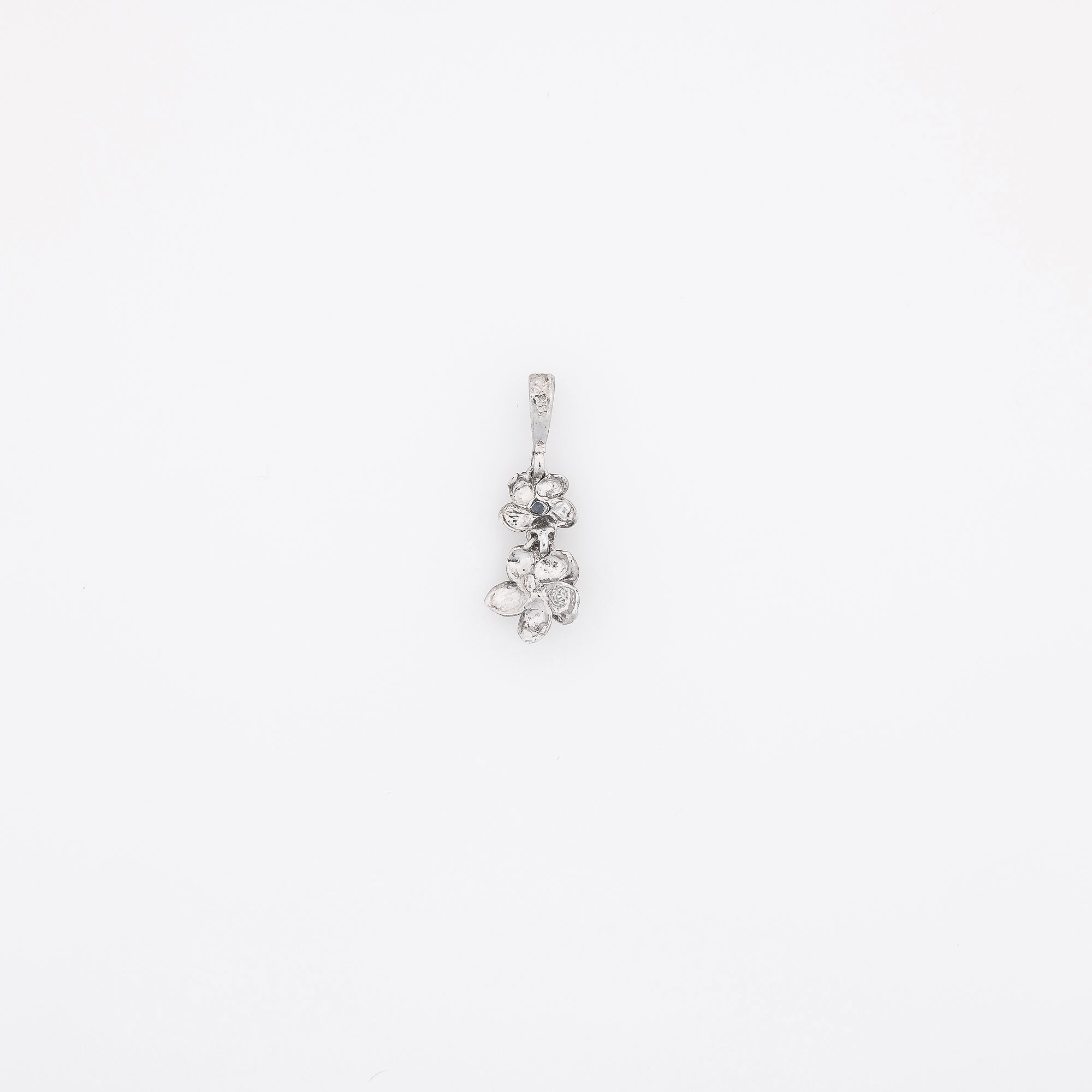 Double Dangling Plumeria Pendant with Sapphires in 14k White Gold