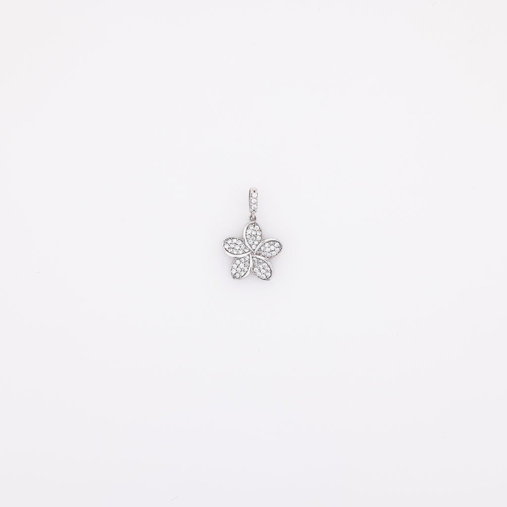 CZ Studded Plumeria Pendant in 14k White Gold
