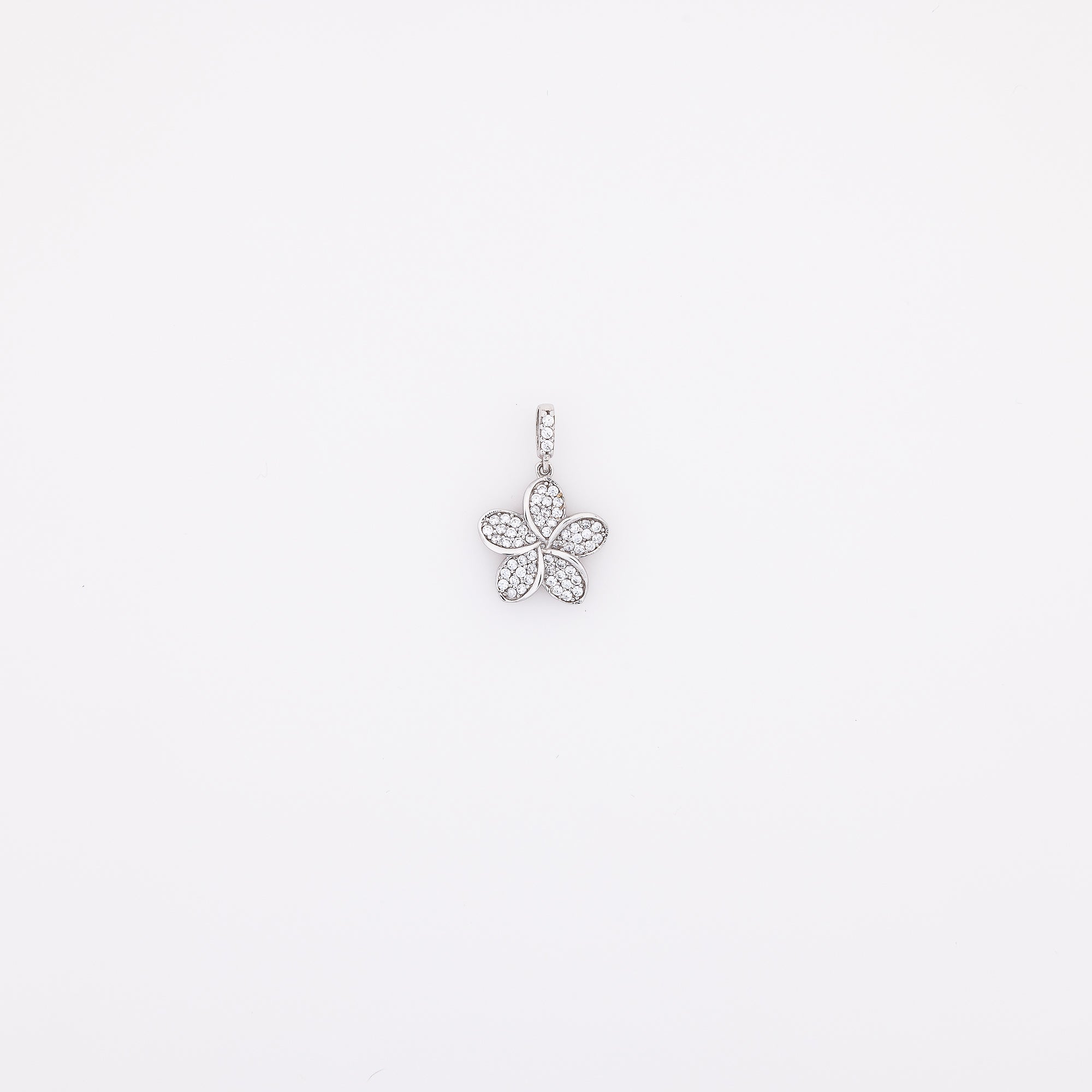 CZ Studded Plumeria Pendant in 14k White Gold