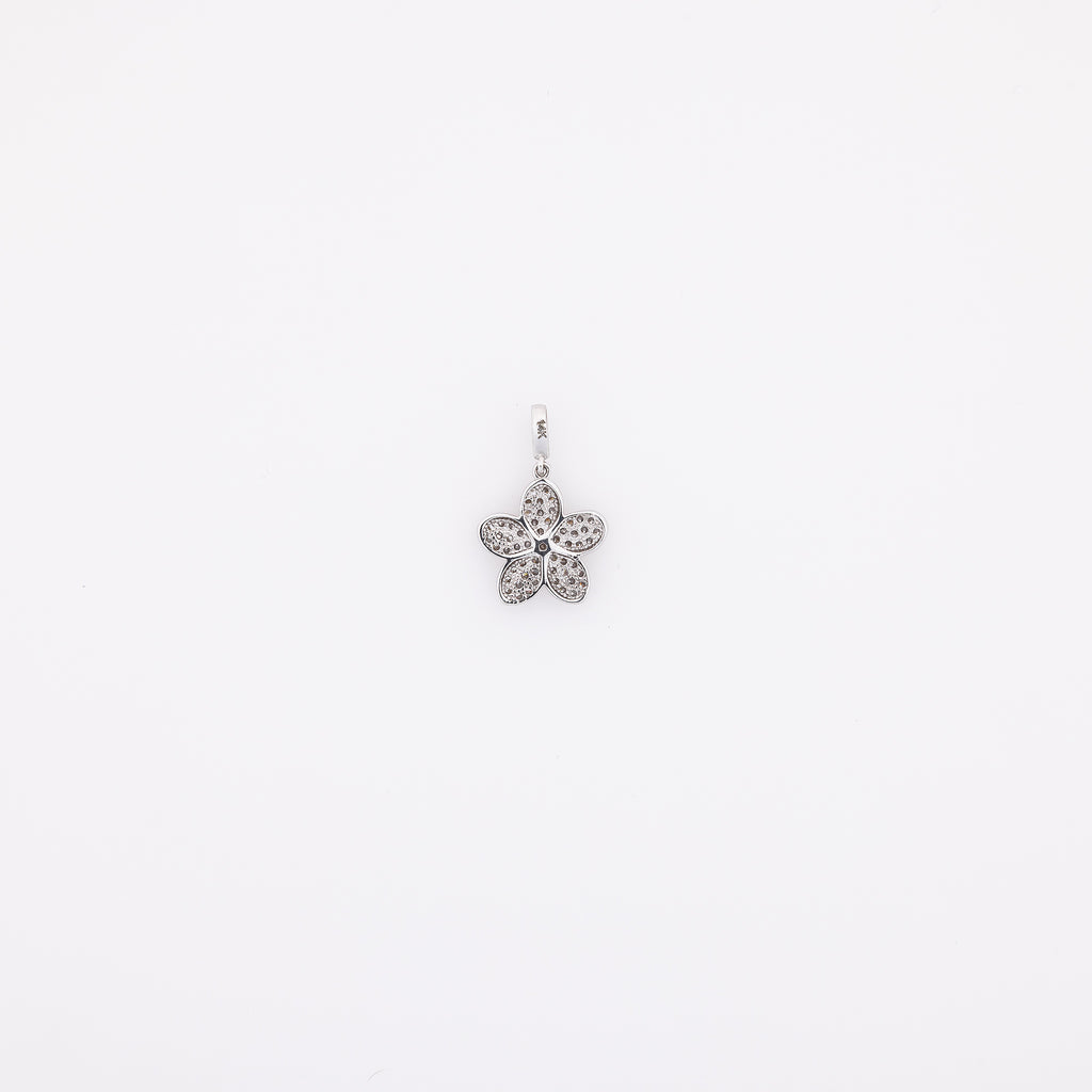 CZ Studded Plumeria Pendant in 14k White Gold