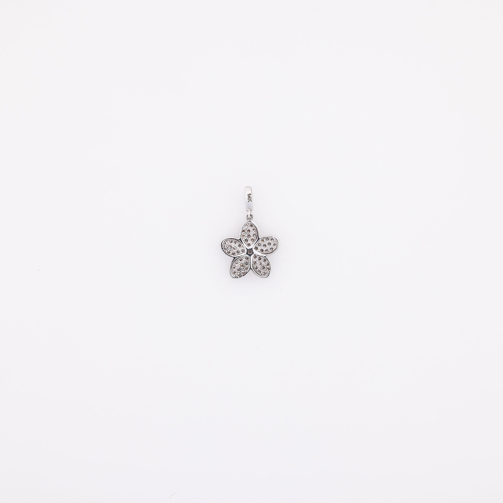 CZ Studded Plumeria Pendant in 14k White Gold